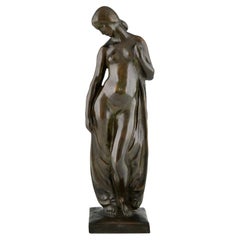 Art Deco Bronze Sculpture Nude with Drape by Abel R. Philippe, France 1925