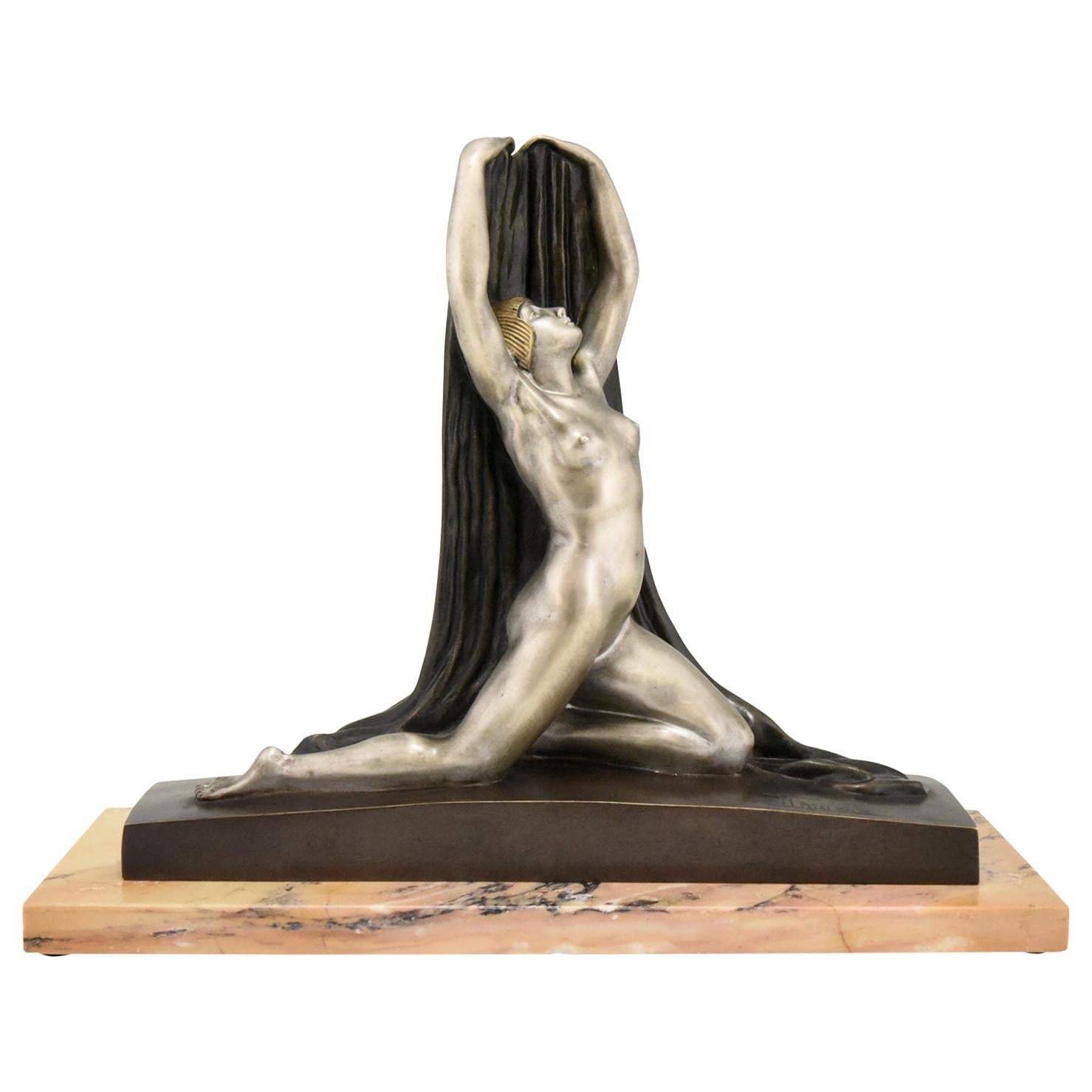 Art Deco Bronze Sculpture Nude with Drape F. Trinque, France, 1920