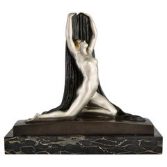 Antique Art Deco Bronze Sculpture Nude with Drape F. Trinque, France, 1920