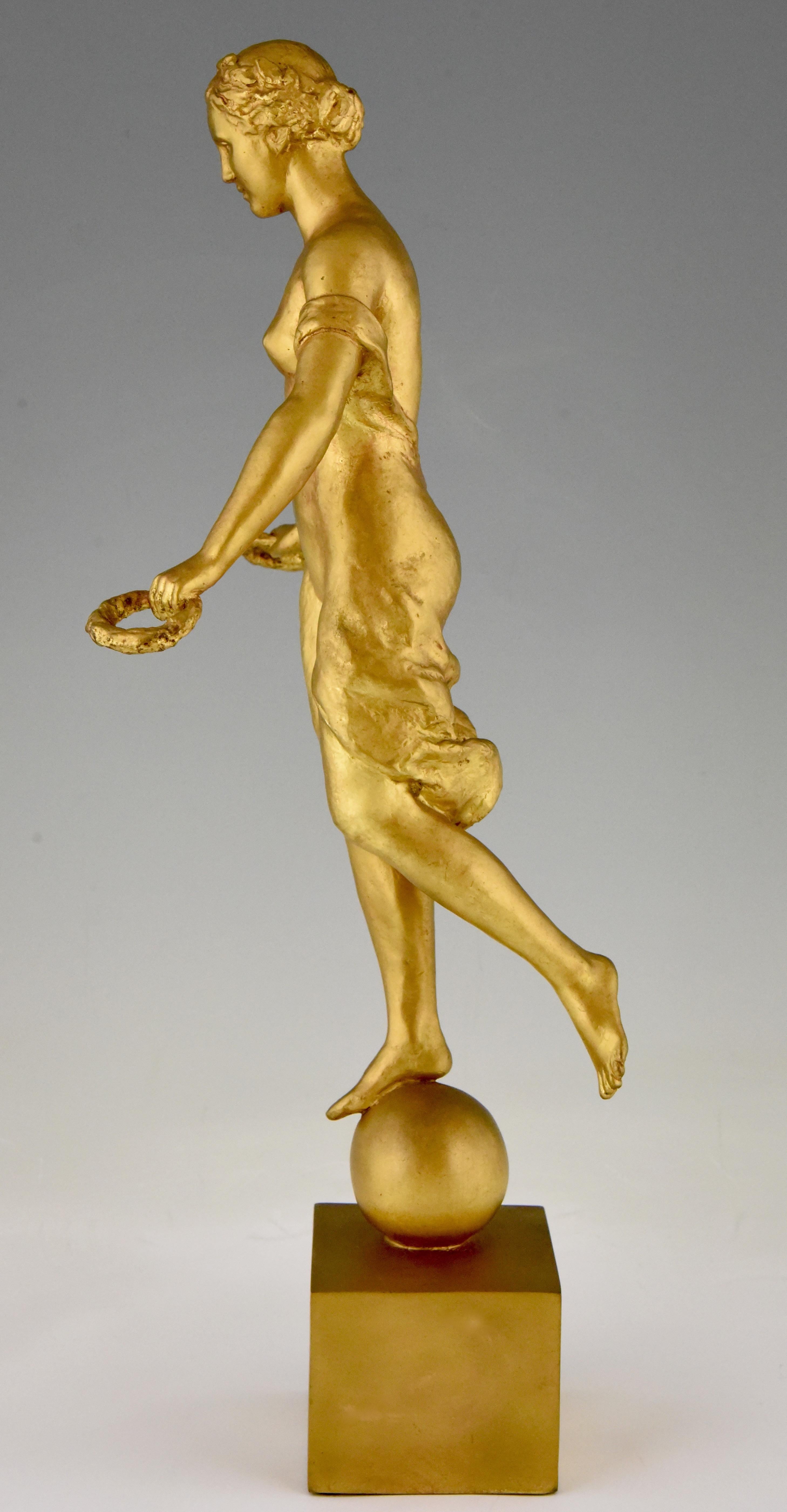 Art Deco bronze sculpture nude with laurel wreaths Hanna Cauer 1934 In Good Condition In Antwerp, BE