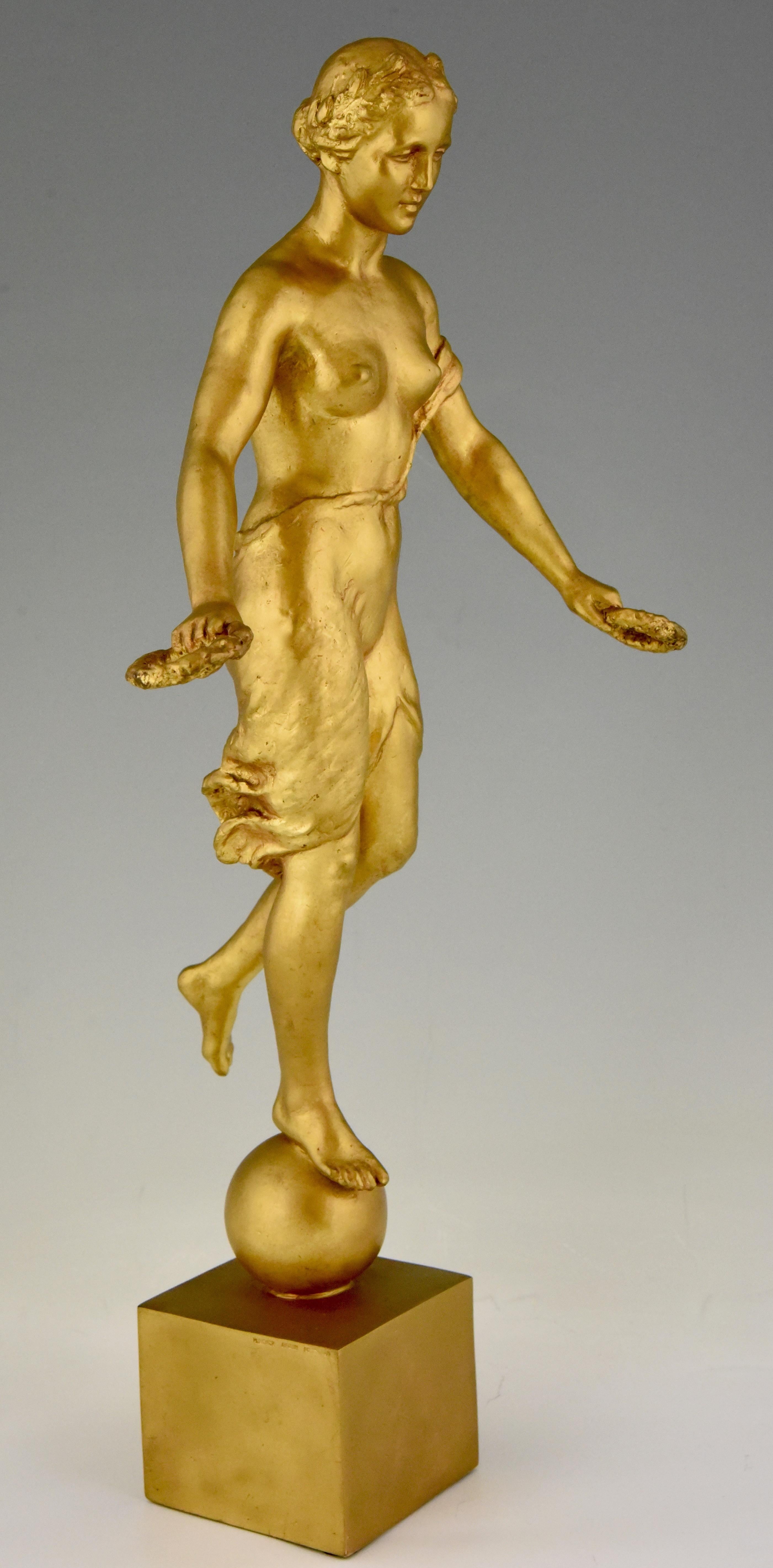 Art Deco bronze sculpture nude with laurel wreaths Hanna Cauer 1934 2