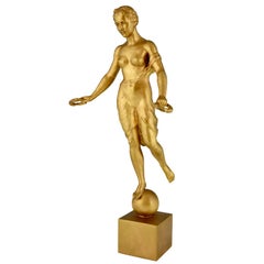 Art Deco bronze sculpture nude with laurel wreaths Hanna Cauer 1934