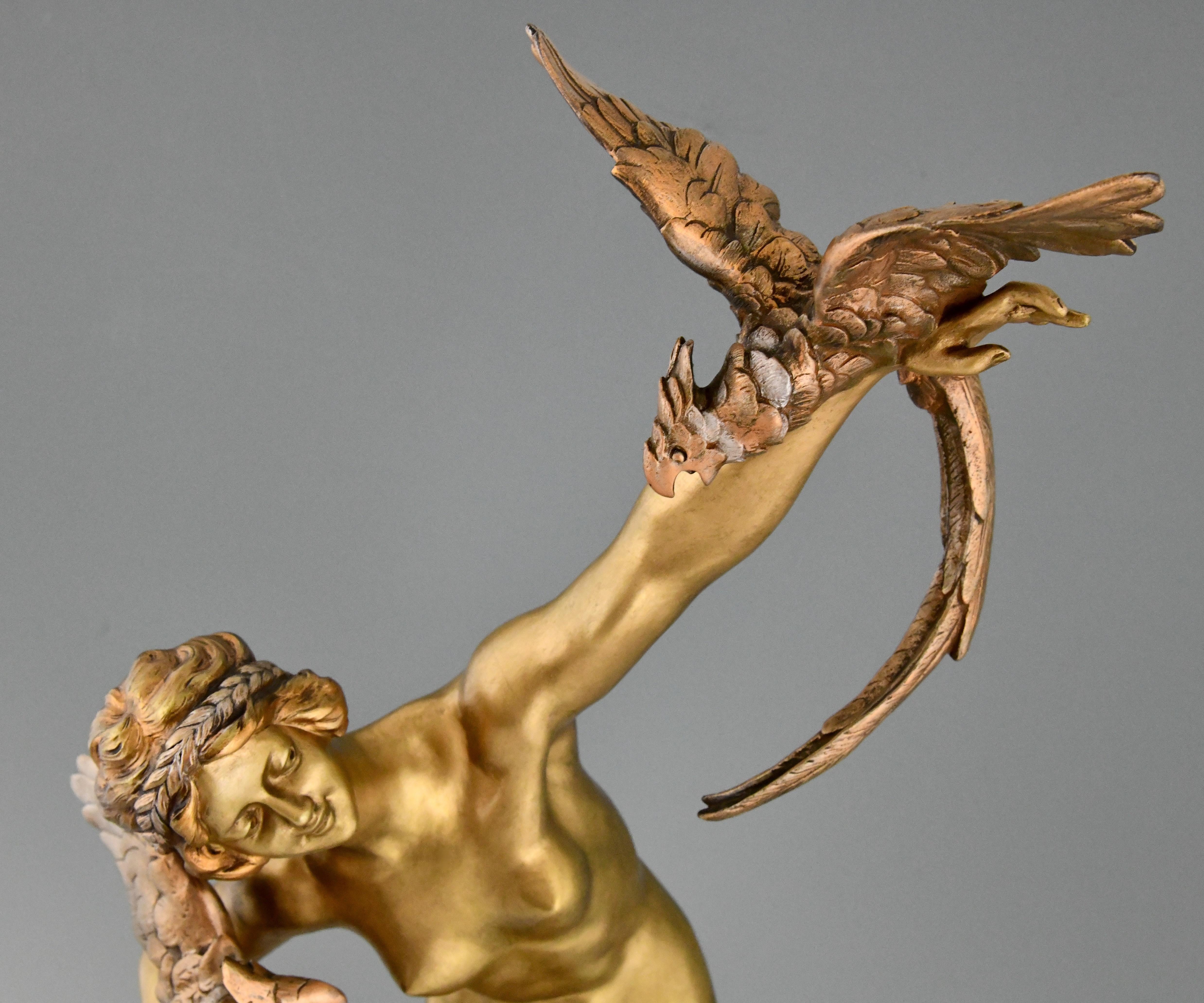 Art Deco Bronze Sculpture Nude with Parrots by Claire Jeanne Roberte Colinet 2