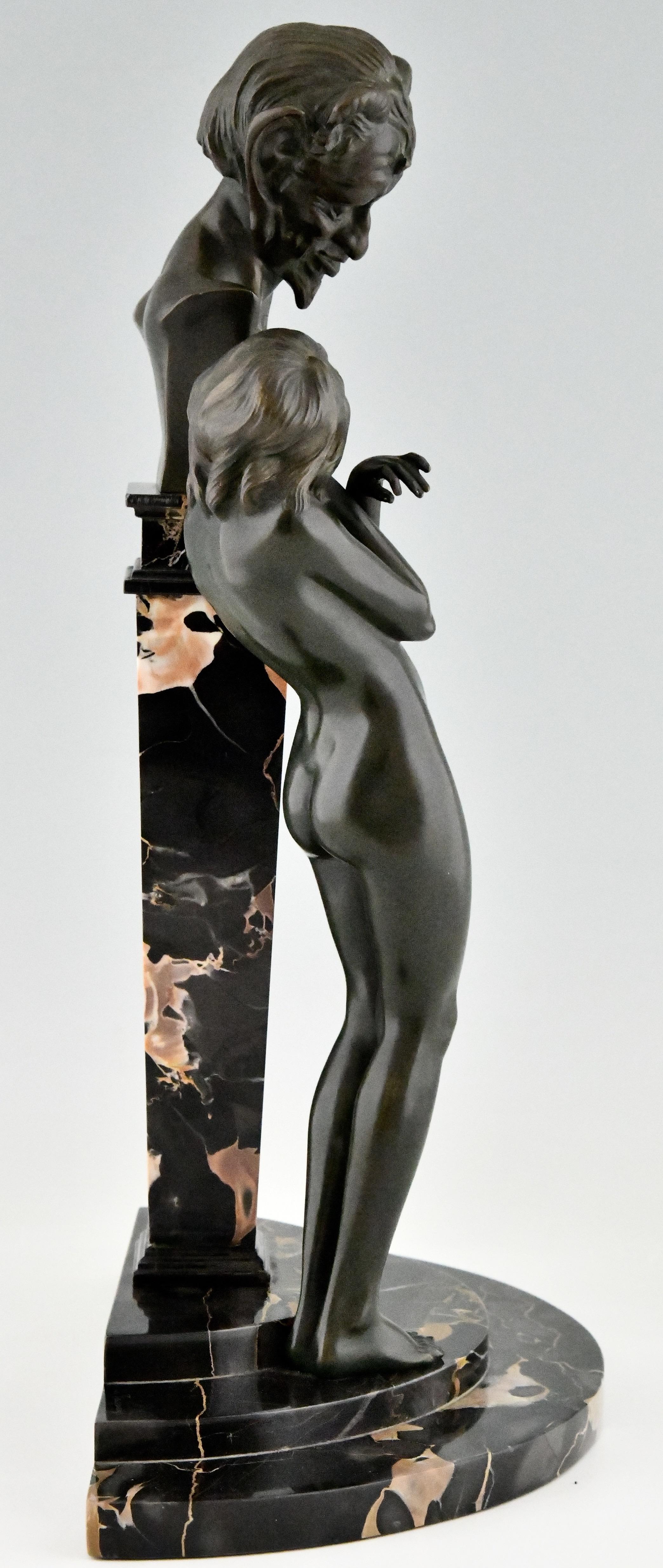 Art Deco Bronze Sculpture Nude with Satyr Pierre Le Faguays, France, 1930 1