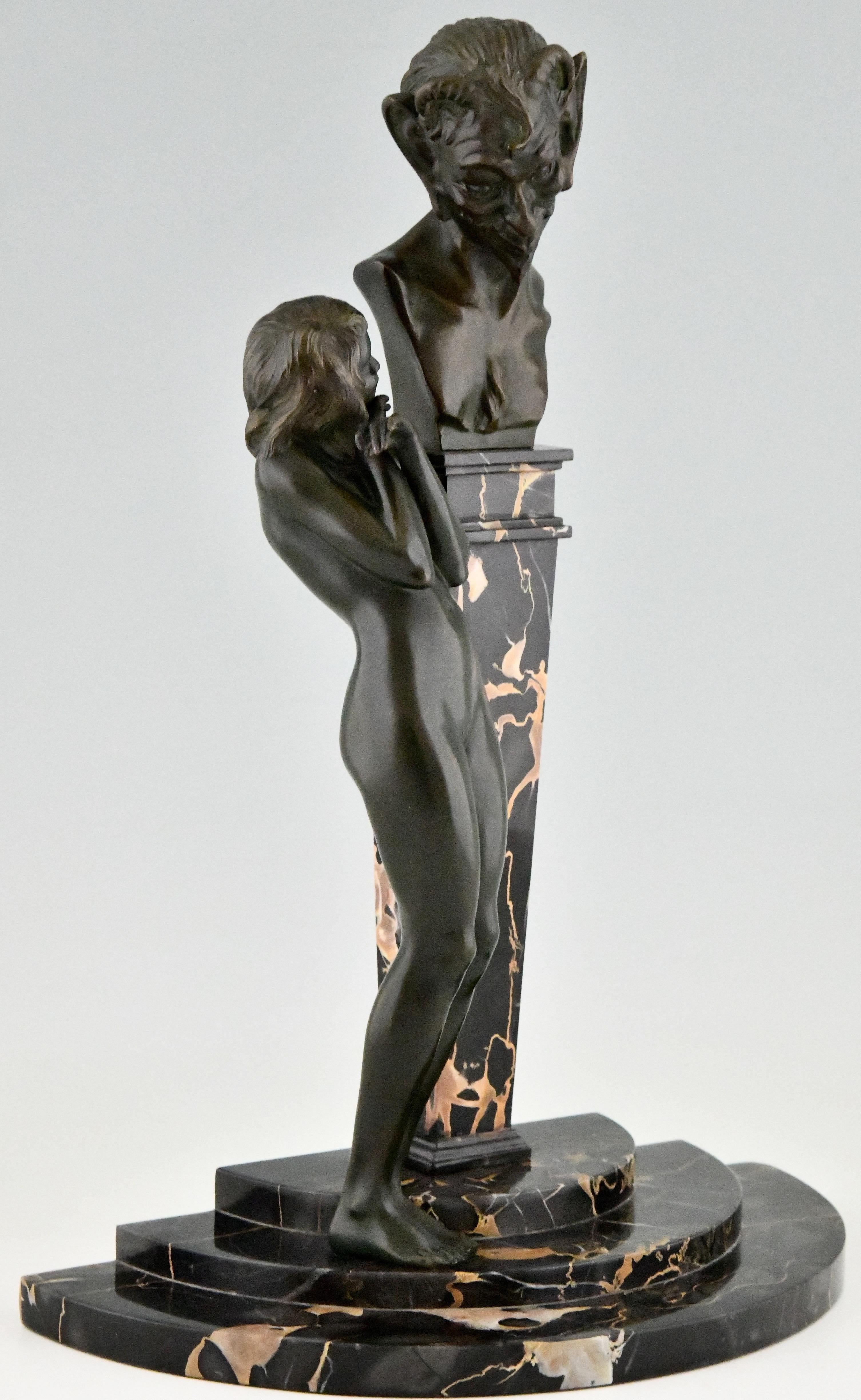 Art Deco Bronze Sculpture Nude with Satyr Pierre Le Faguays, France, 1930 2