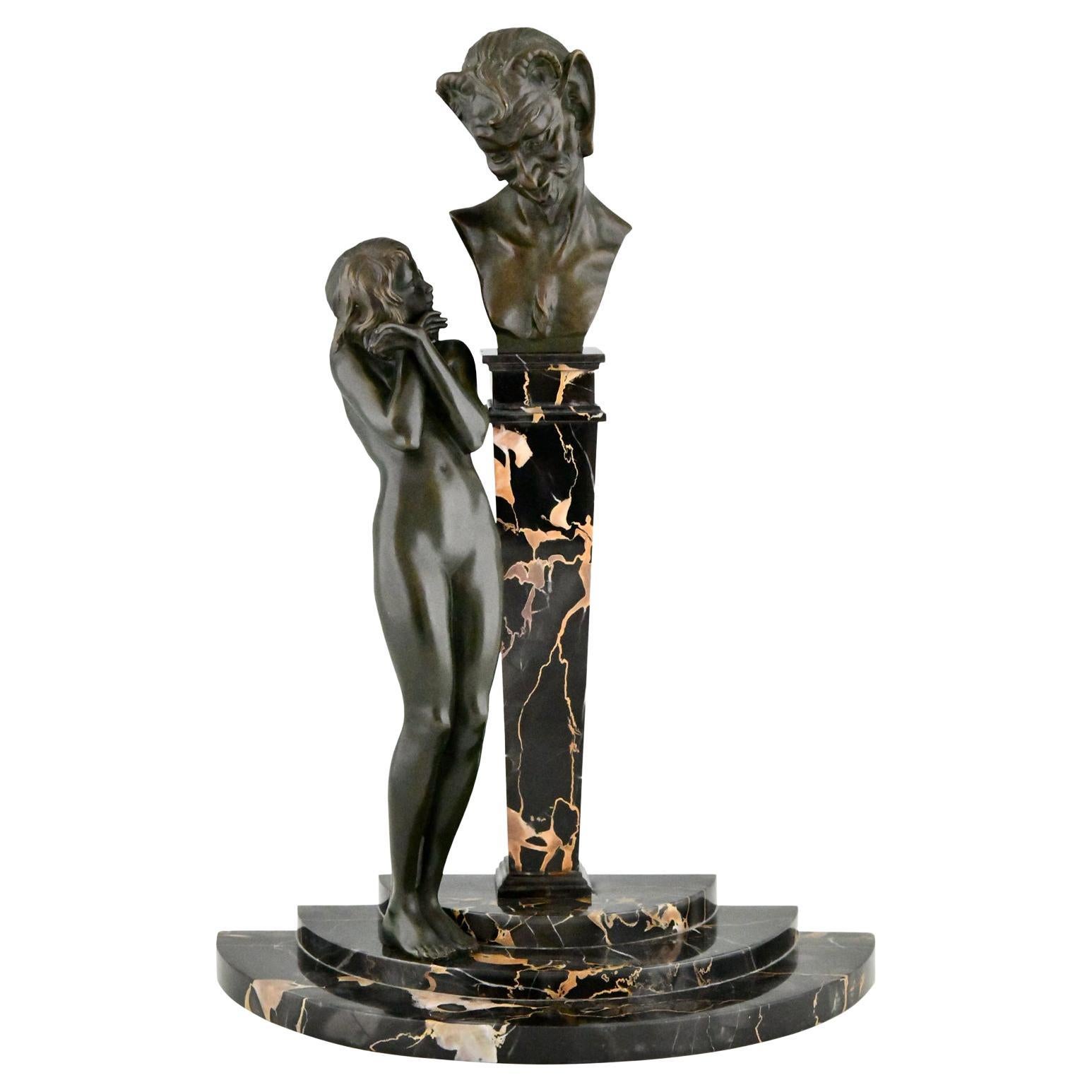 Art Deco Bronze Sculpture Nude with Satyr Pierre Le Faguays, France, 1930