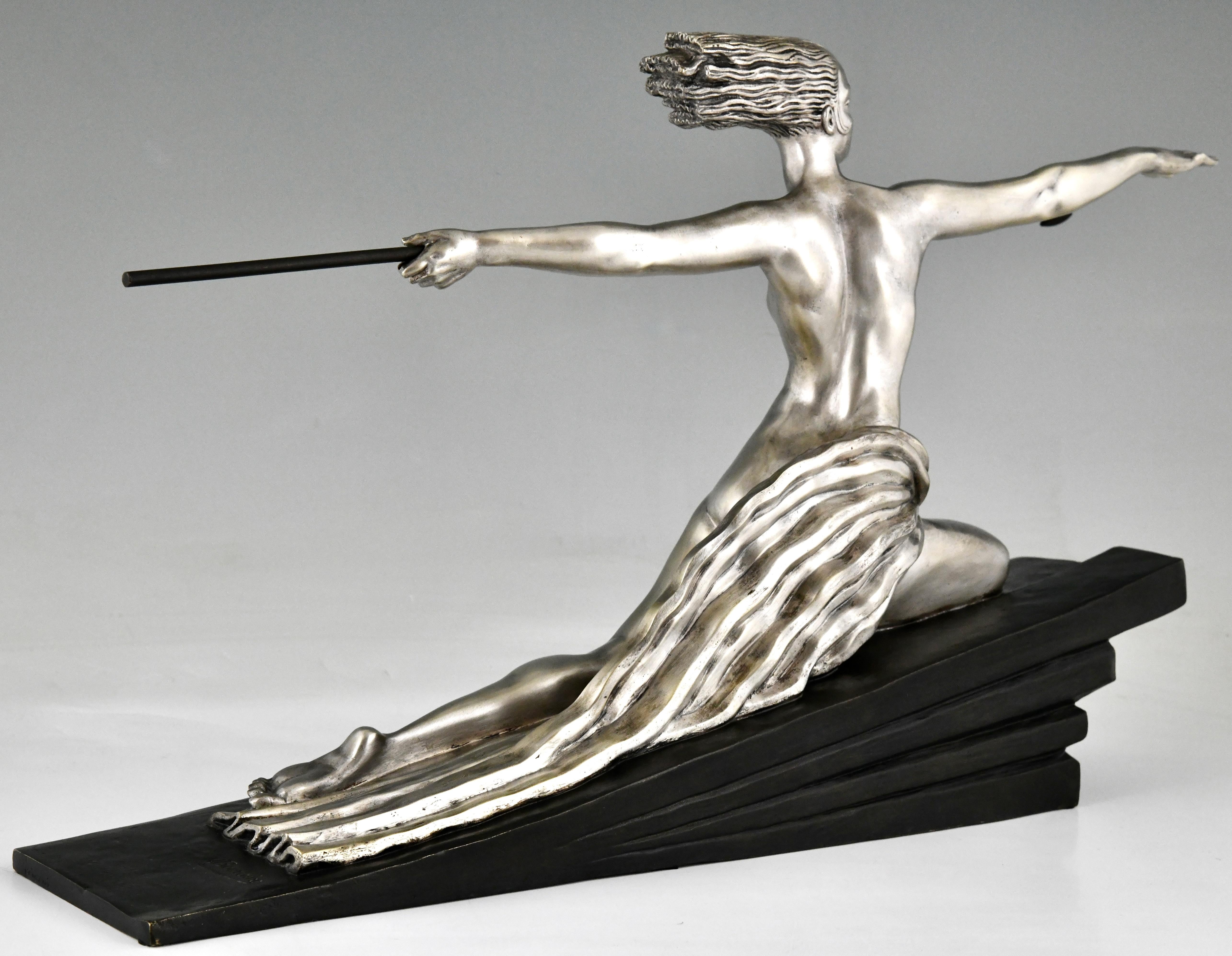 Early 20th Century Art Deco bronze sculpture nude with spear Amazone by Marcel Bouraine France 1925