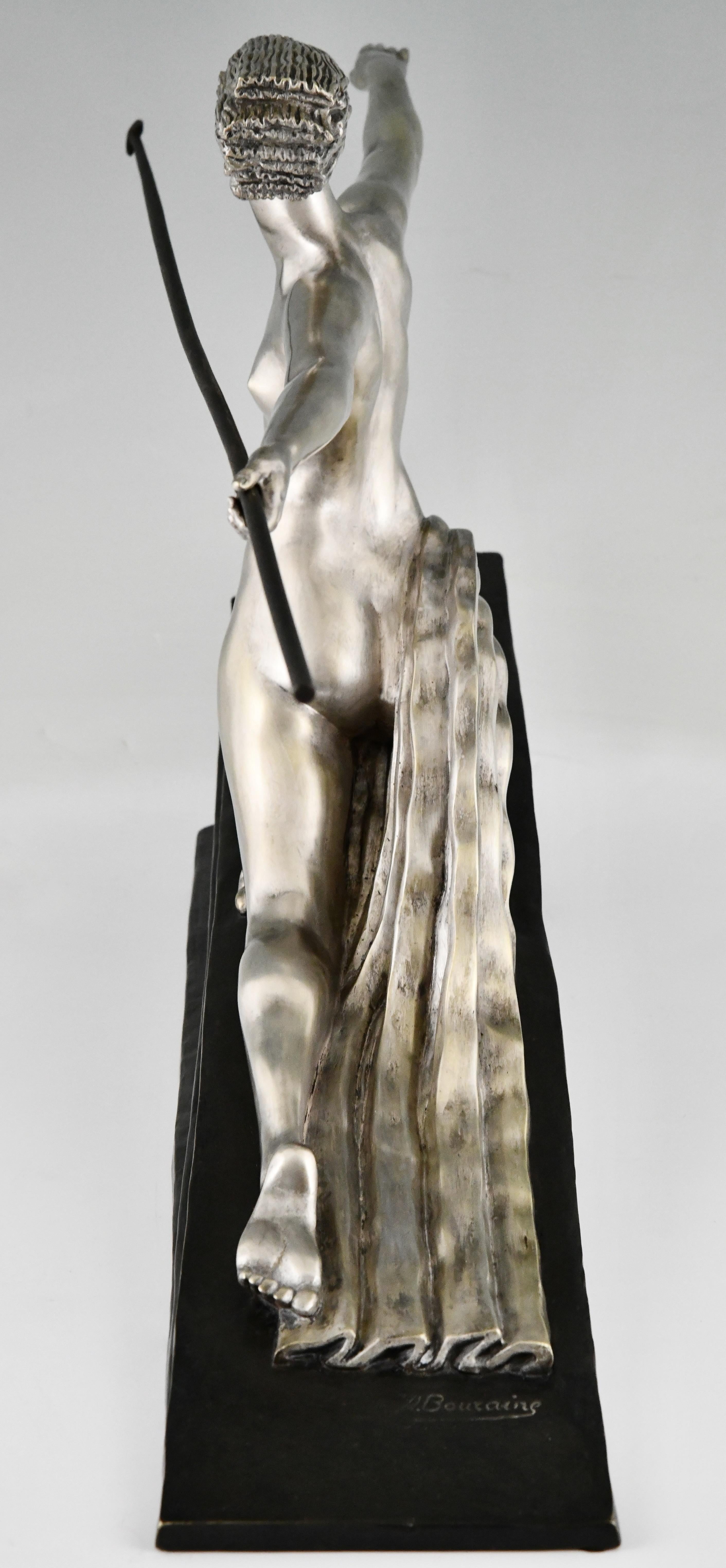 Bronze Art Deco bronze sculpture nude with spear Amazone by Marcel Bouraine France 1925