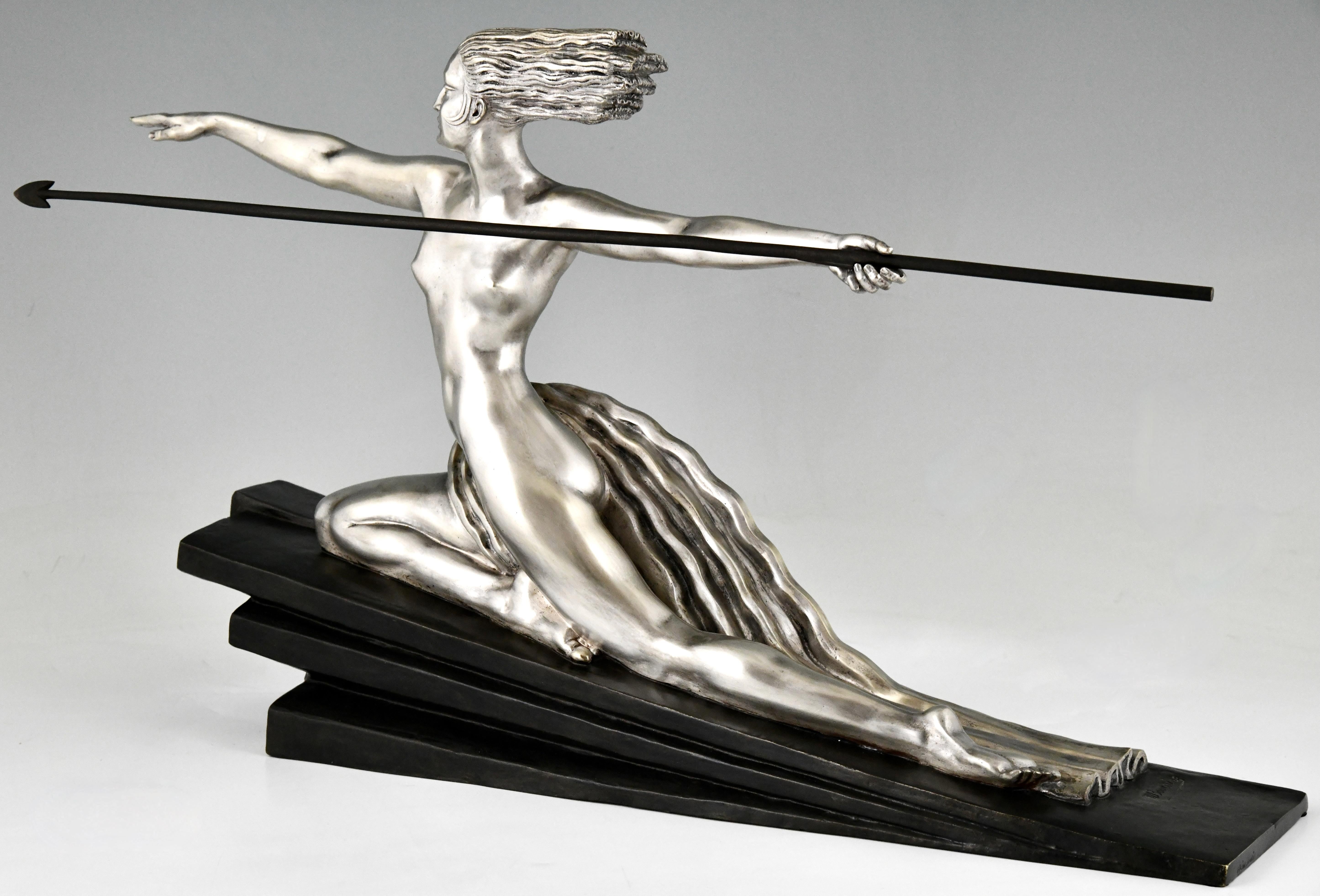 Art Deco bronze sculpture nude with spear Amazone by Marcel Bouraine France 1925 1