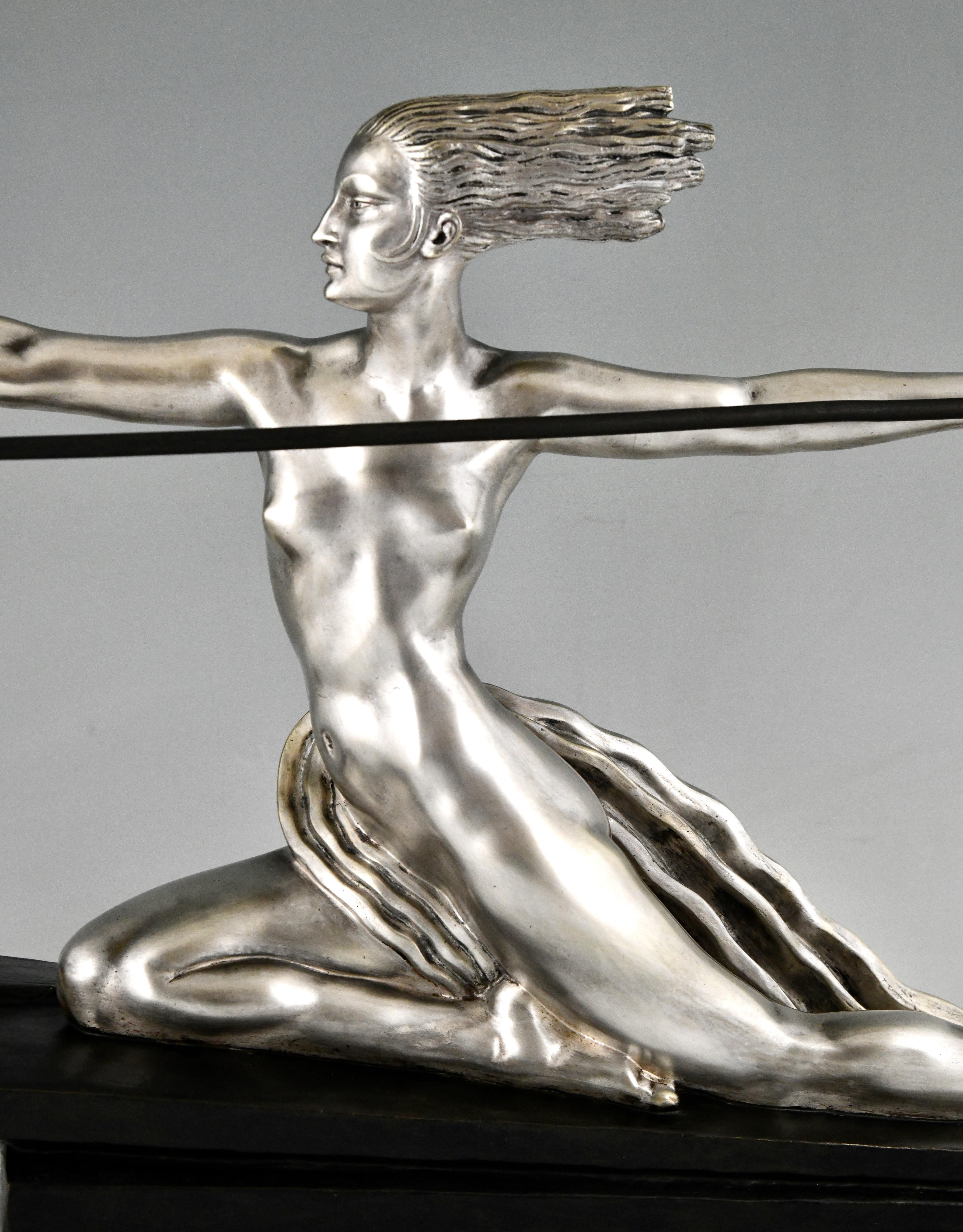 Art Deco bronze sculpture nude with spear Amazone by Marcel Bouraine France 1925 2
