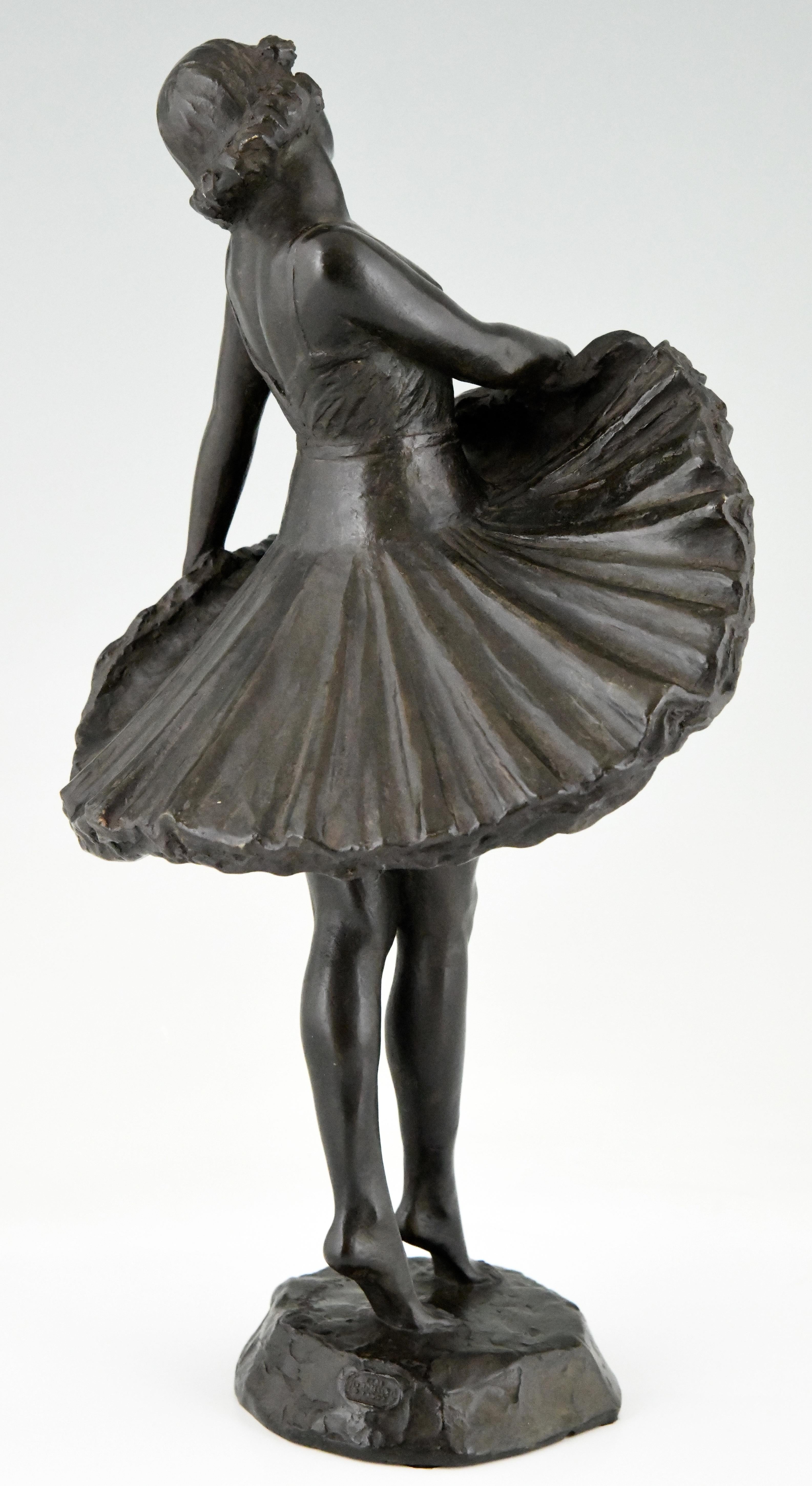 French Art Deco Bronze Sculpture of a Ballerina Enrico Manfredo Di Palma-Falco  1930