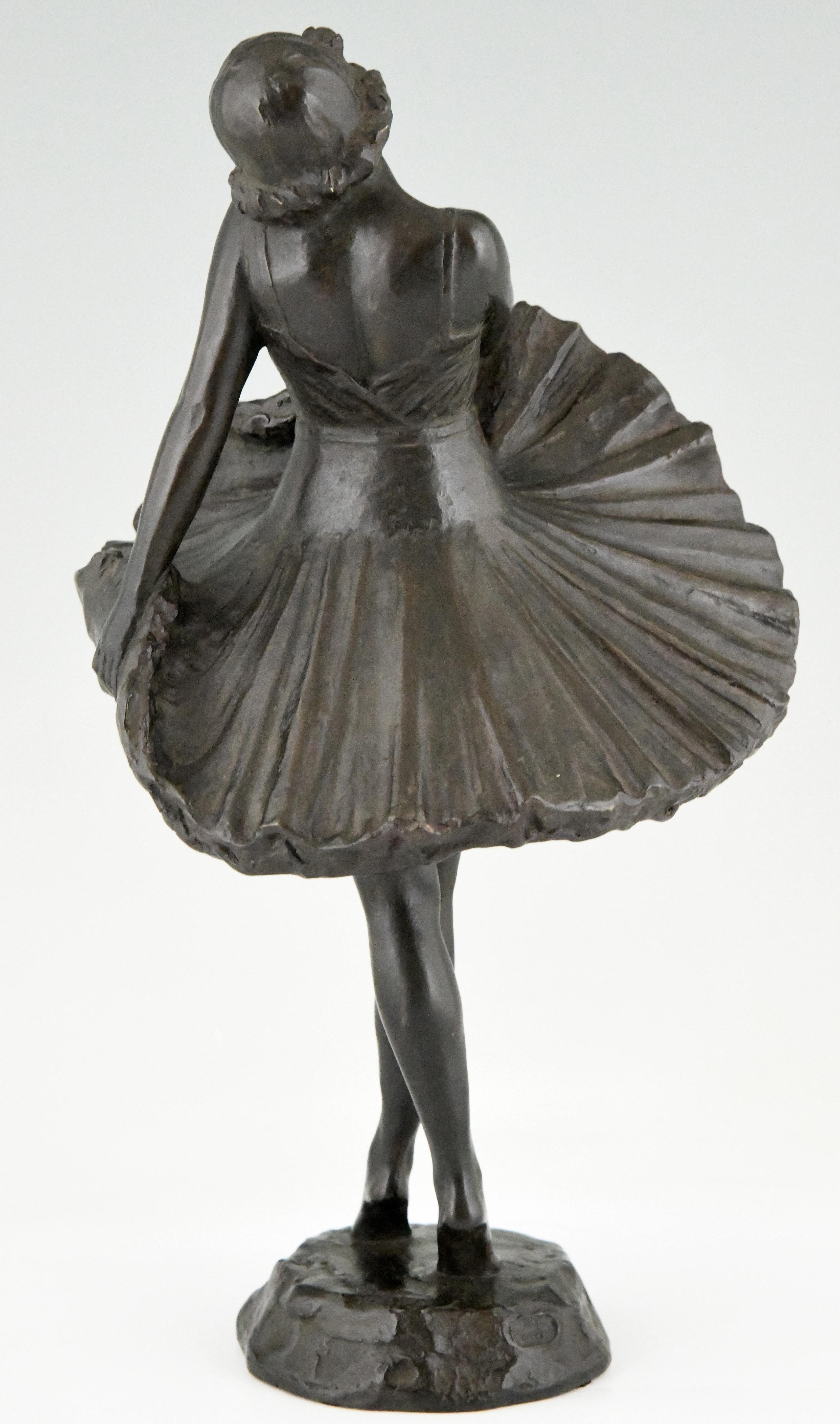 Patinated Art Deco Bronze Sculpture of a Ballerina Enrico Manfredo Di Palma-Falco  1930
