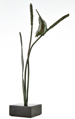 Art Deco bronze sculpture of a bird on a wheat stalk by Chattel, France 1930