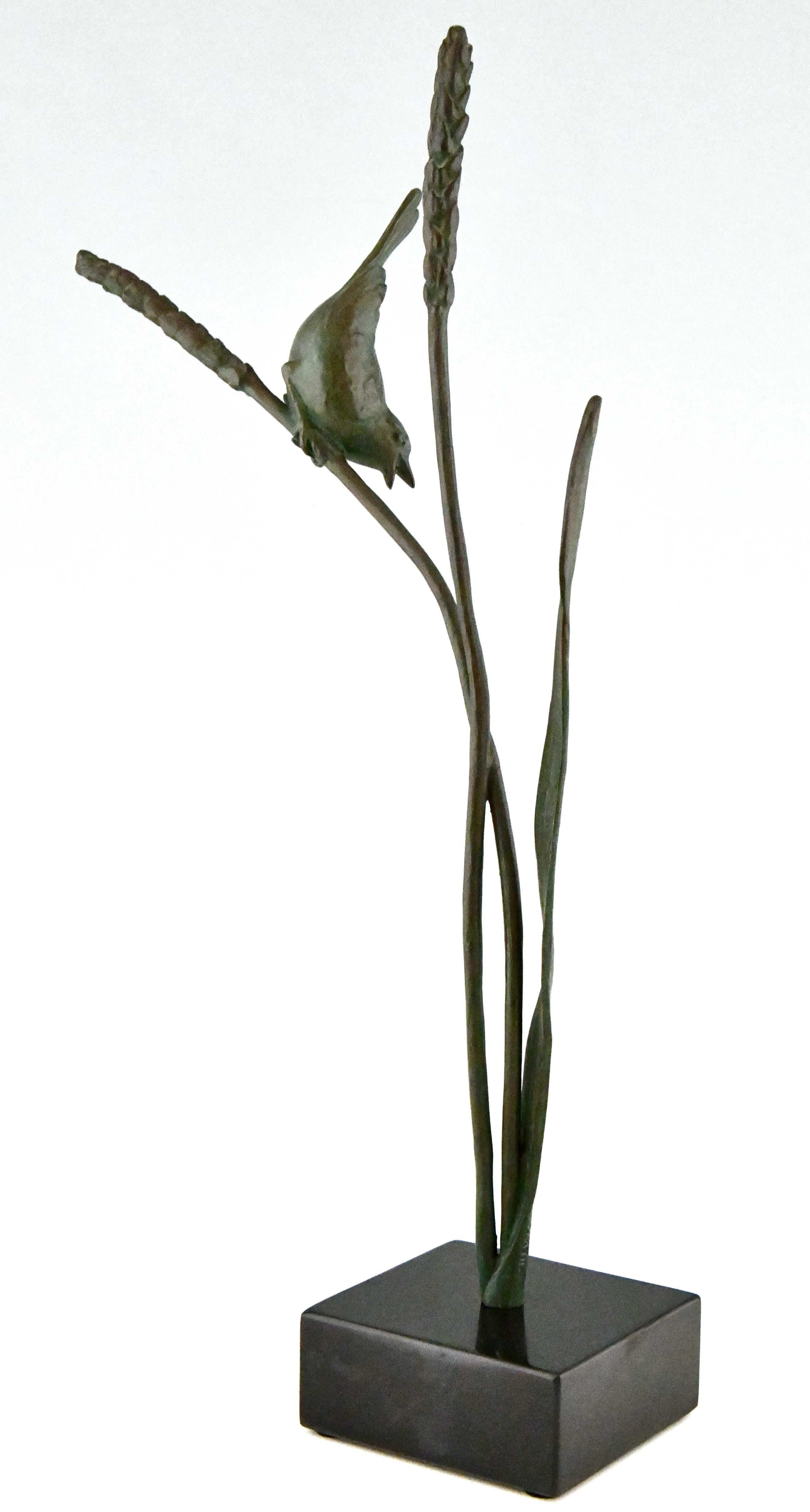 Mid-20th Century Art Deco bronze sculpture of a bird on a wheat stalk by Chattel, France 1930 For Sale