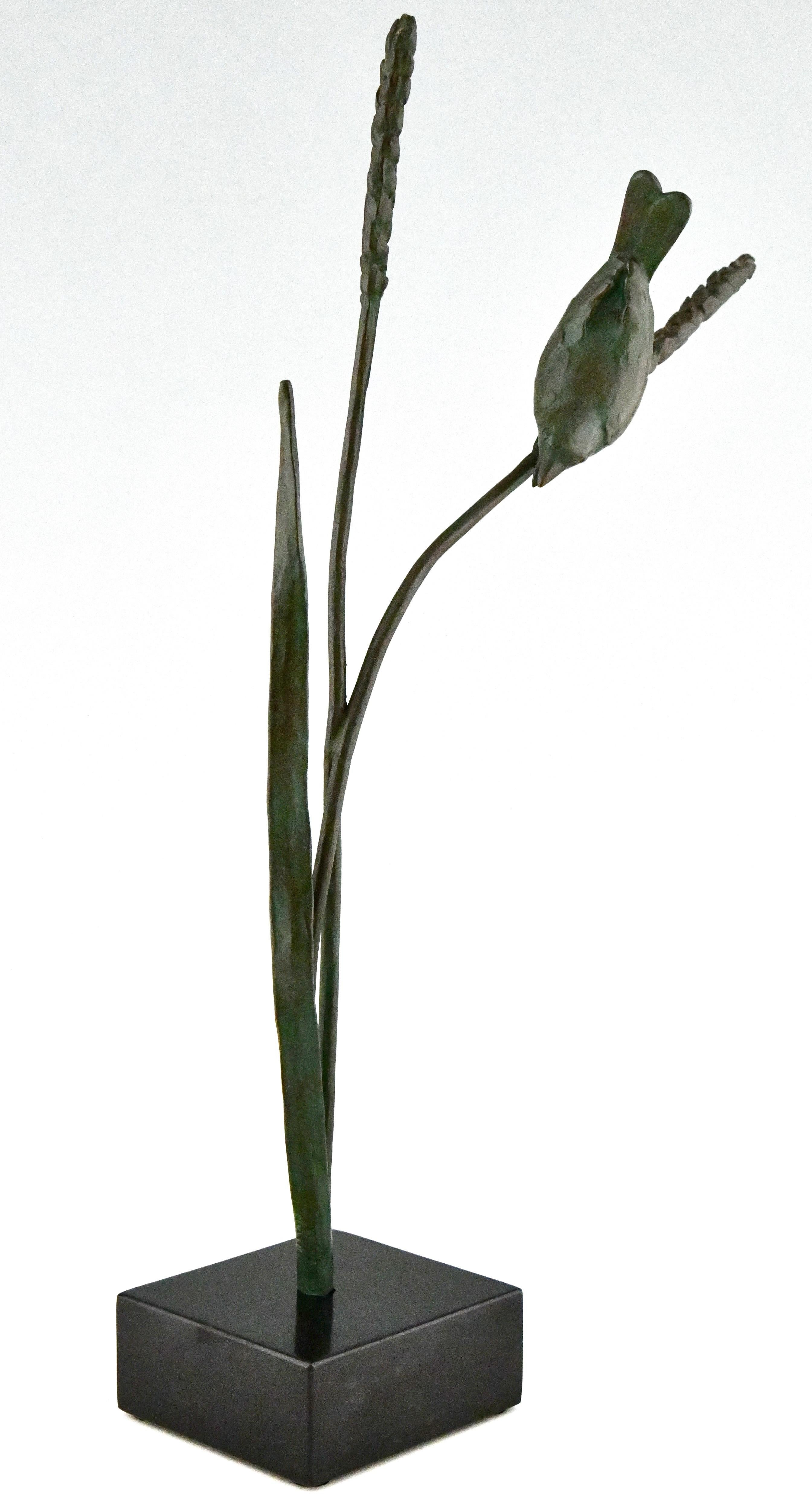 Art Deco bronze sculpture of a bird on a wheat stalk by Chattel, France 1930 For Sale 1