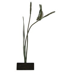 Art Deco bronze sculpture of a bird on a wheat stalk by Chattel, France 1930
