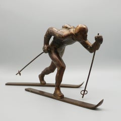 Art Deco Bronze Sculpture of a Cross Country Skier
