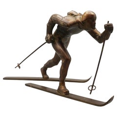 Art Deco Bronze Sculpture of a Cross Country Skier