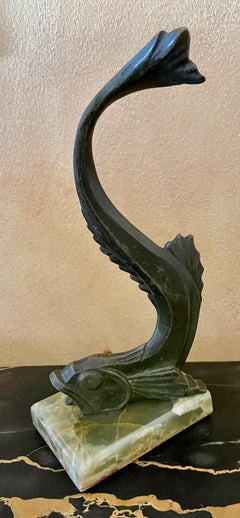 Art-Deco-Bronze-Skulptur eines Kubisten Fisch im Stil von E.M. Sandoz, 1920