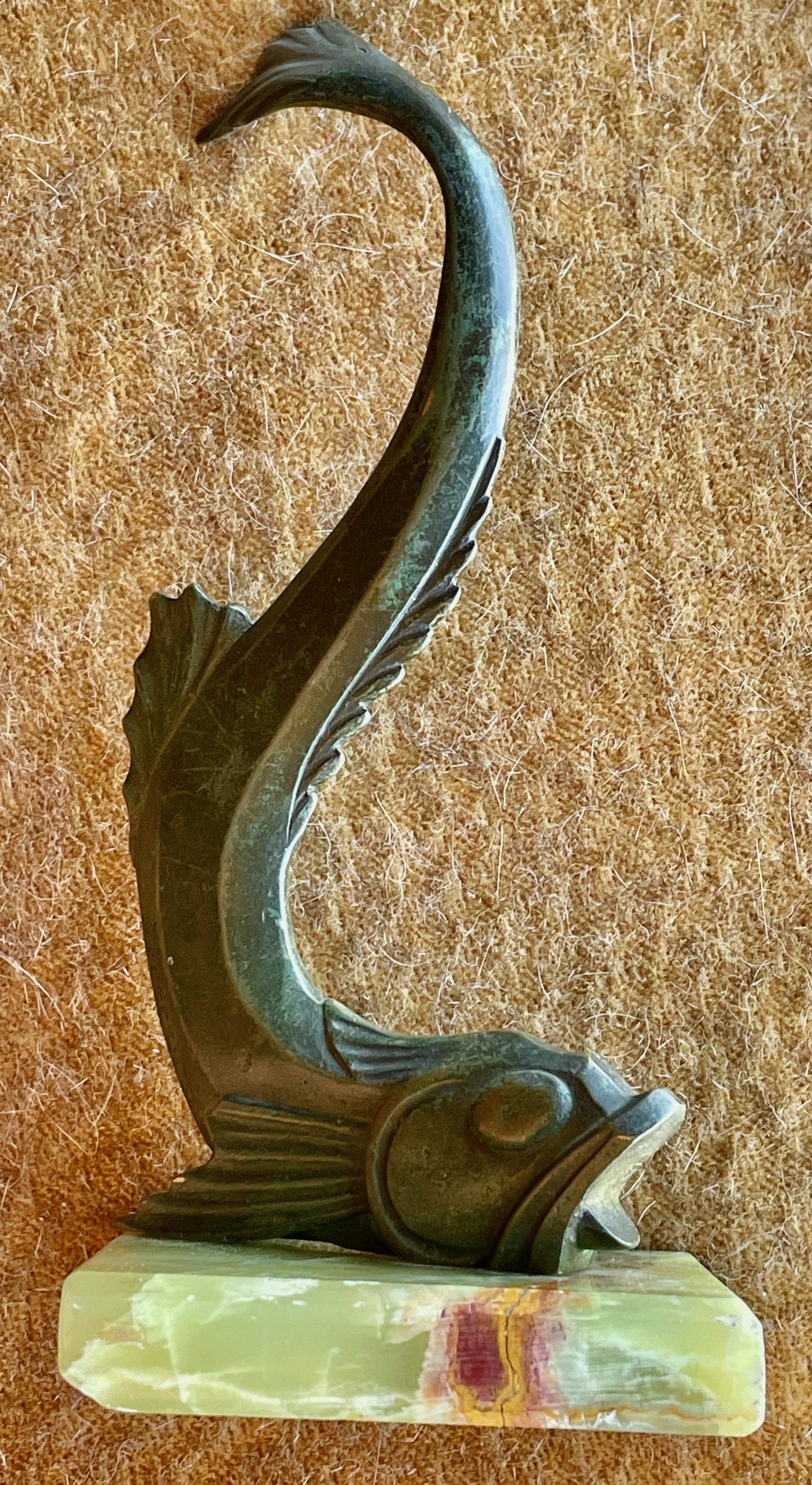 Swiss Art Deco Bronze Sculpture of a Cubist  Fish in the Style of  E.M. Sandoz, 1920