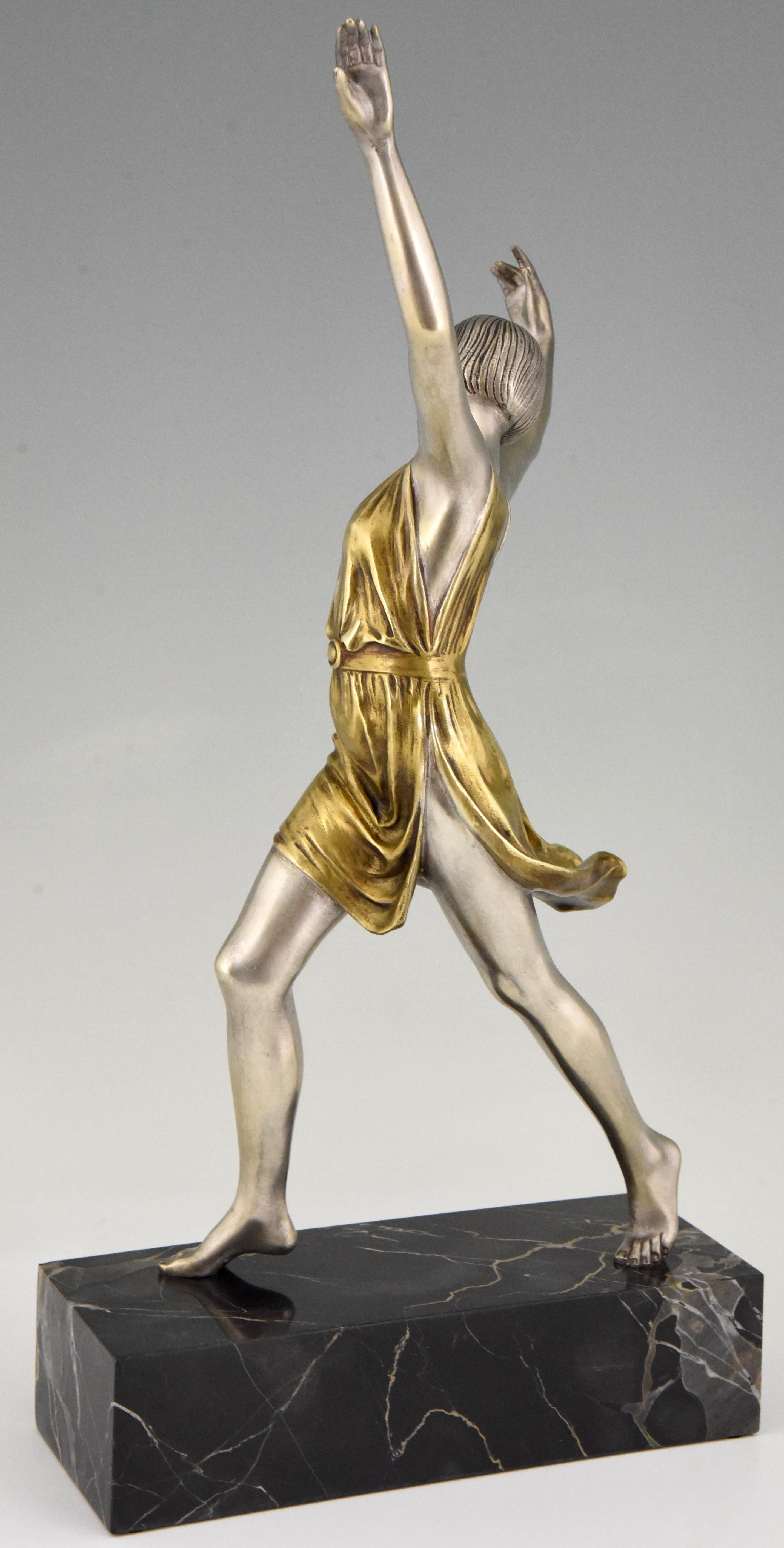 Patinated Art Deco Bronze Sculpture of a Dancer Charles Muller, France, 1925