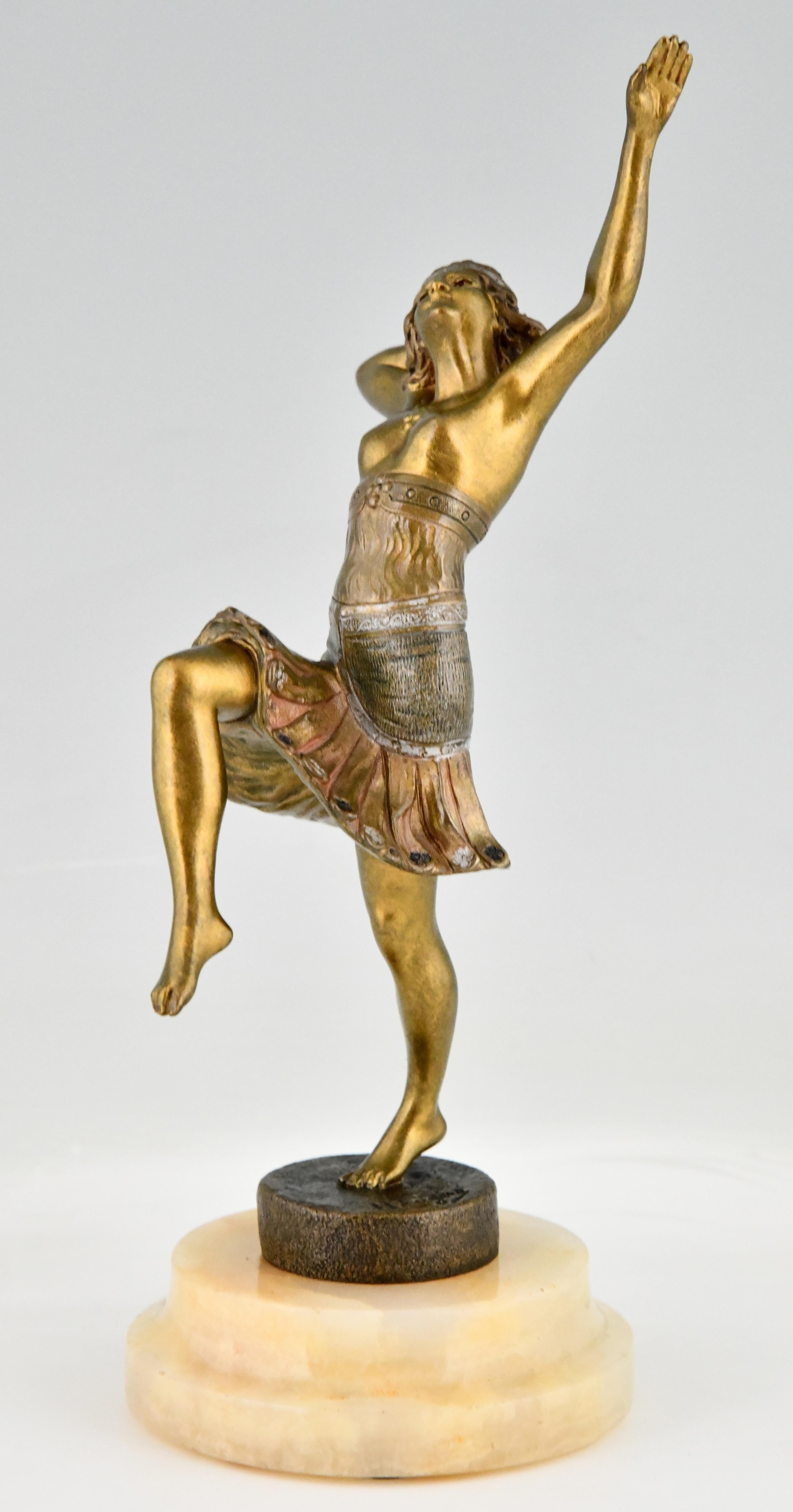 Patinated Art Deco Bronze Sculpture of a Dancer Signed by Henry Fugère 1925