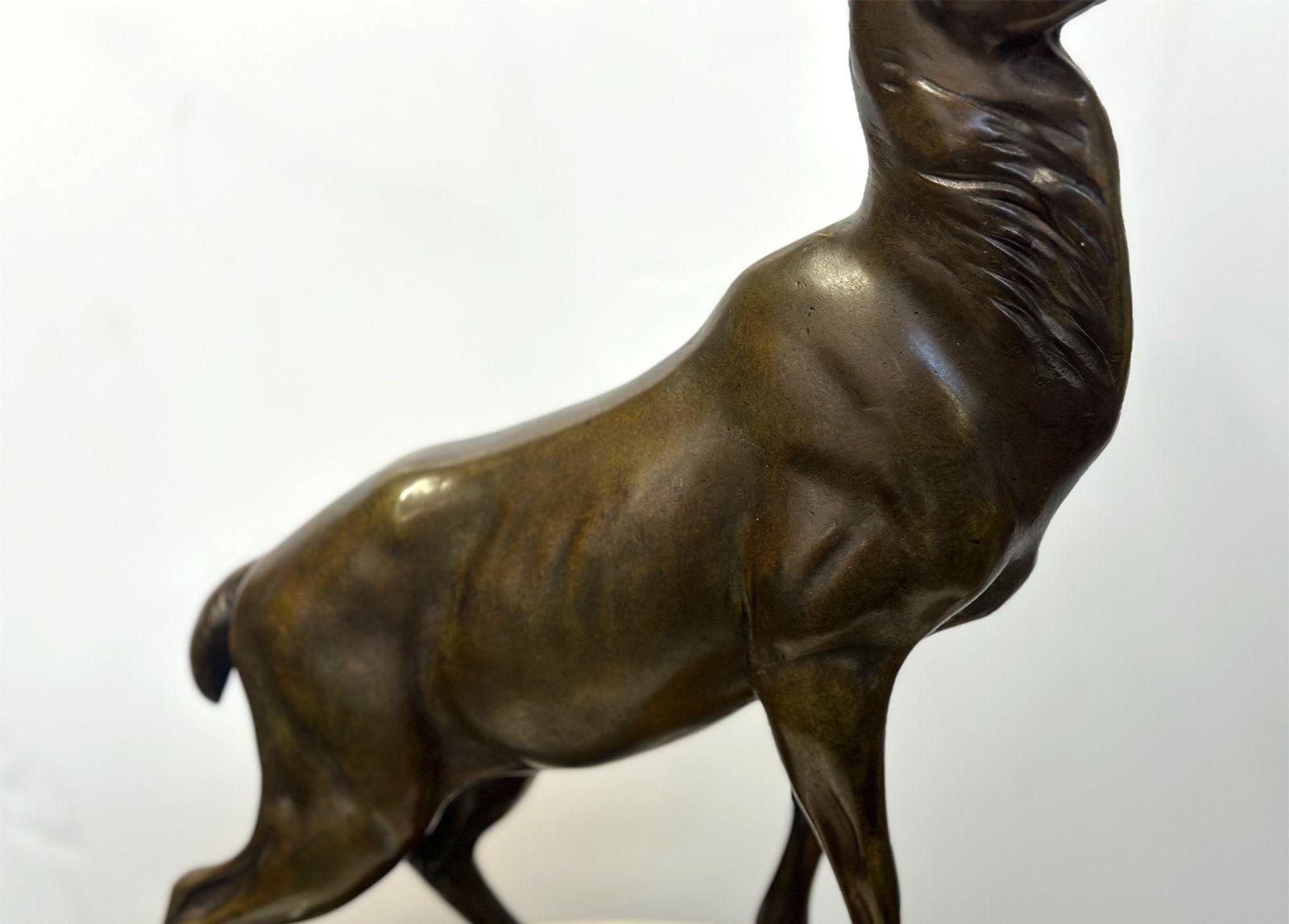 Art Deco Bronze Sculpture of a Deer on Marble Base, c. 1930's In Distressed Condition For Sale In Los Angeles, CA