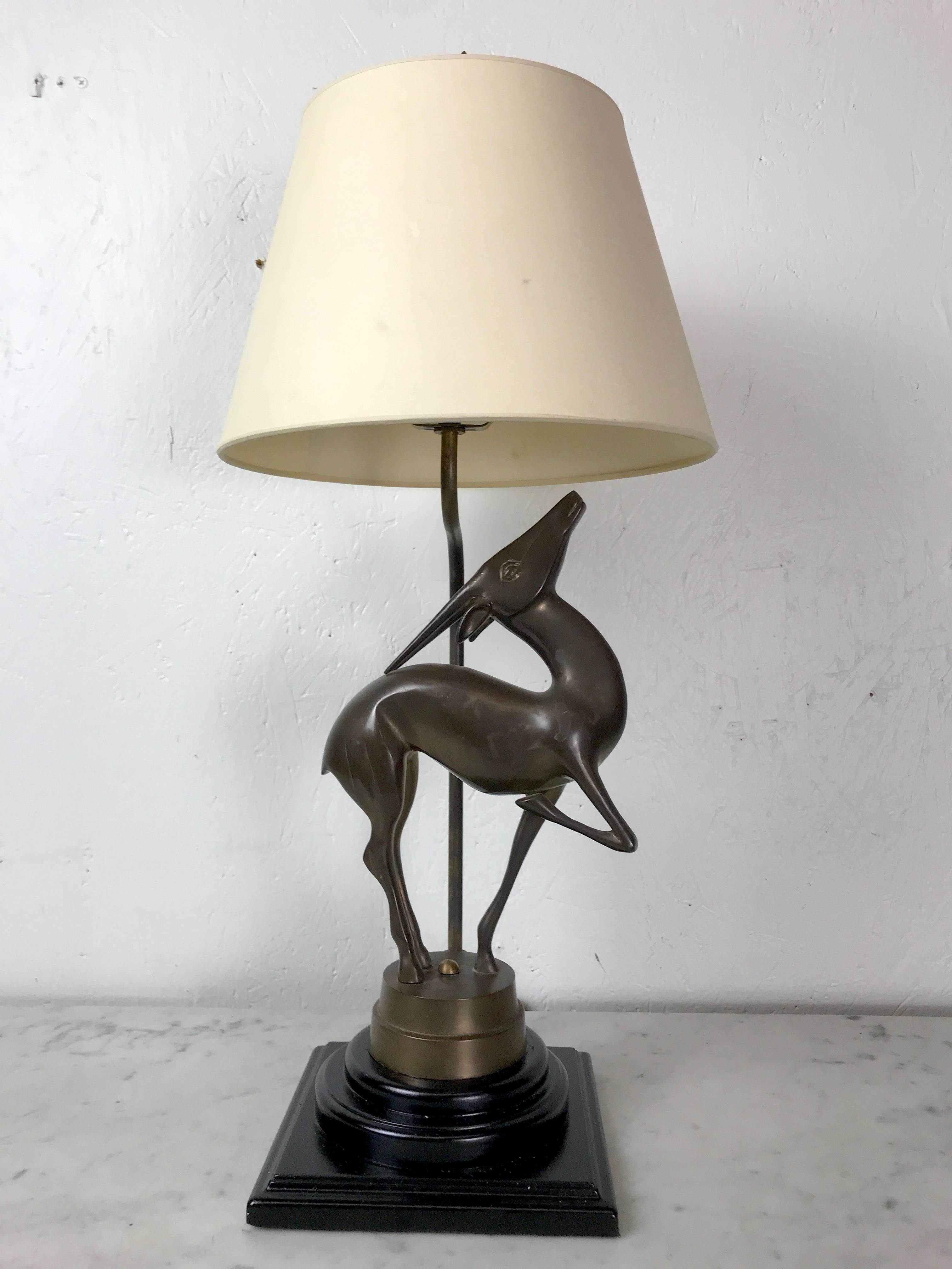 Art Deco bronze sculpture of a deer, now as a lamp, 15