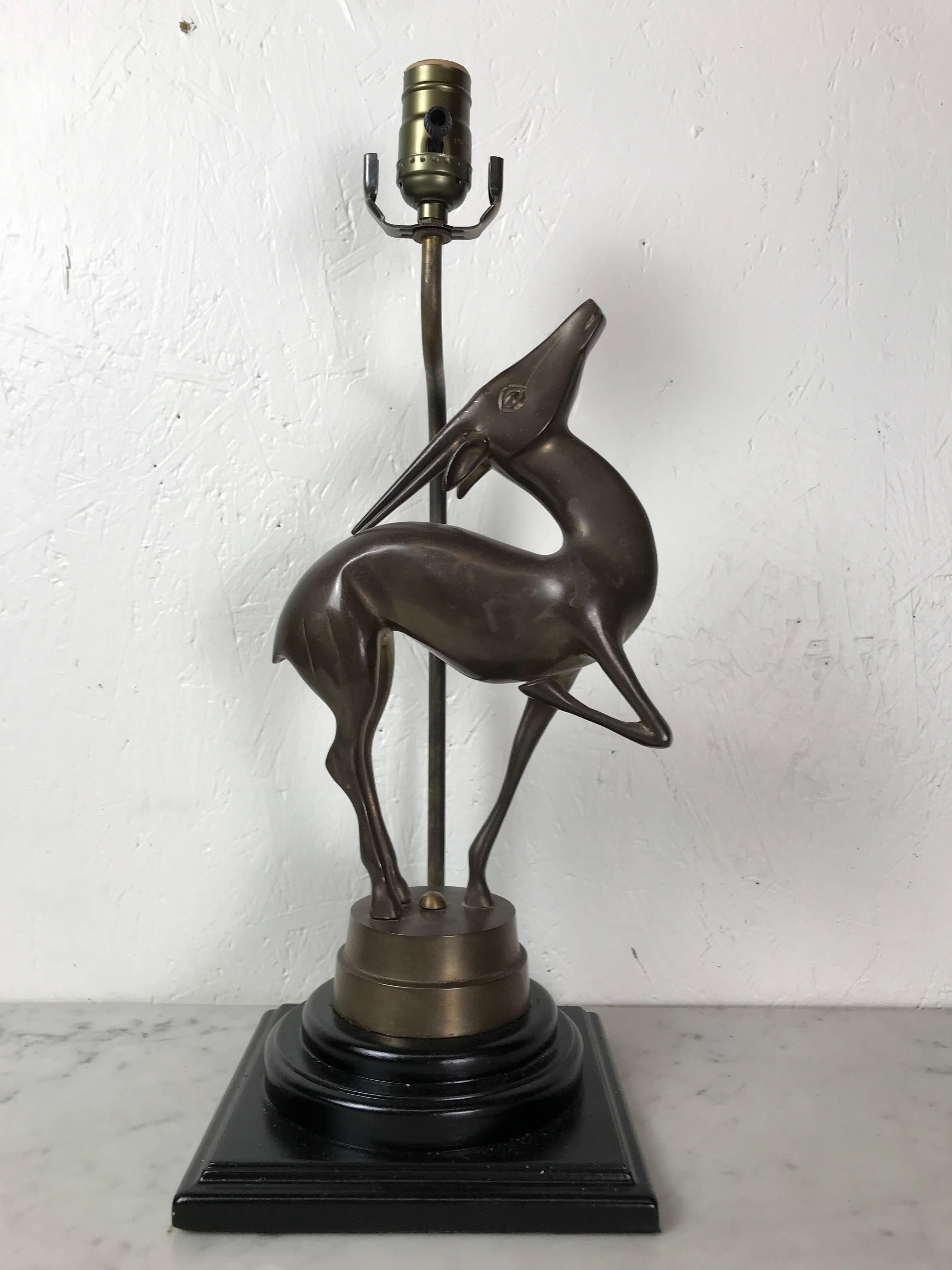 Cast Art Deco Bronze Sculpture of a Deer, Now as a Lamp For Sale