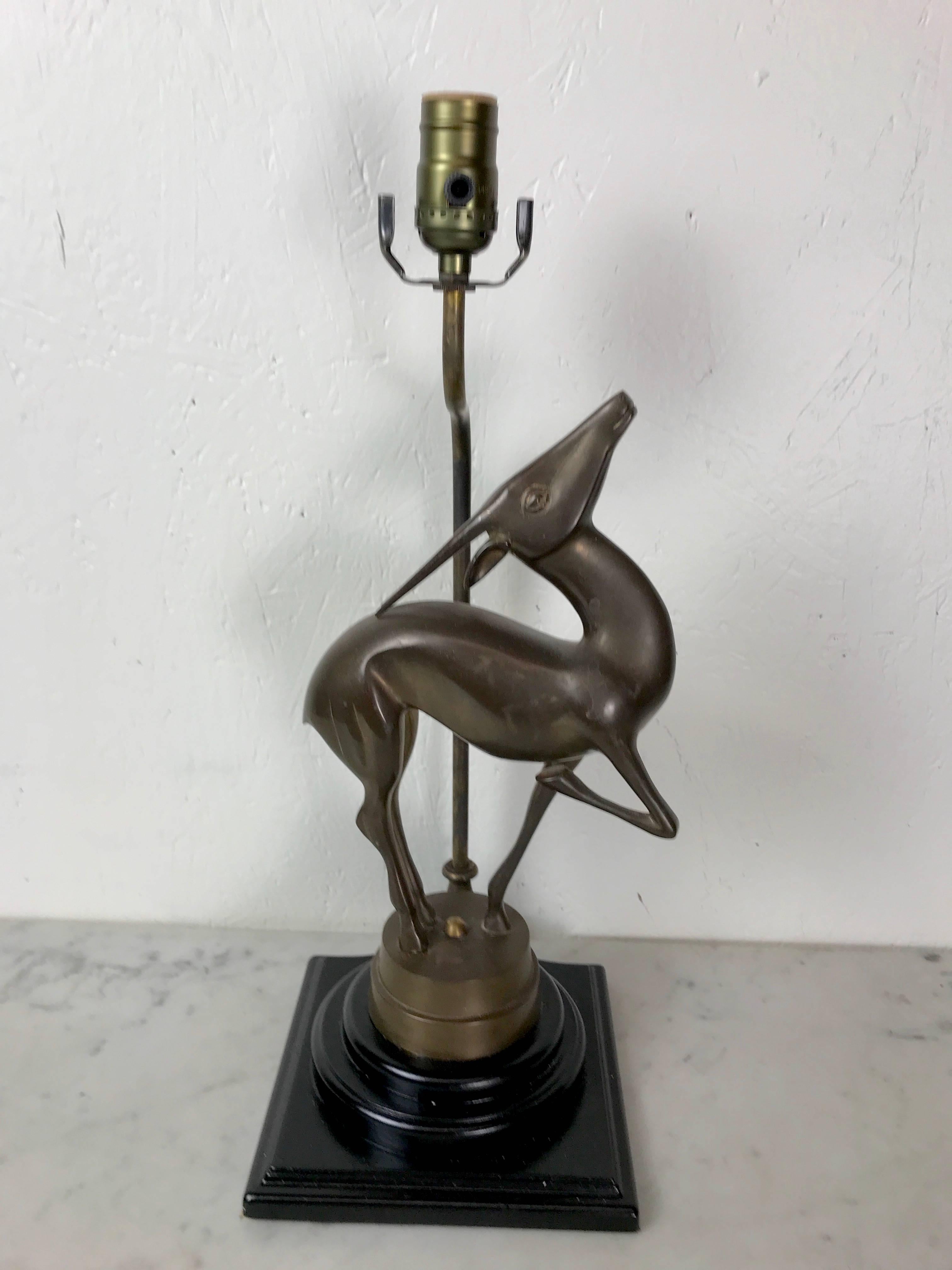 Wood Art Deco Bronze Sculpture of a Deer, Now as a Lamp For Sale