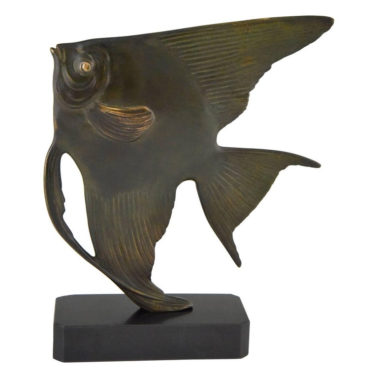 Art Deco Bronze Sculpture of a Fish by Luc on Marble Base, France 1930 at 1stDibs