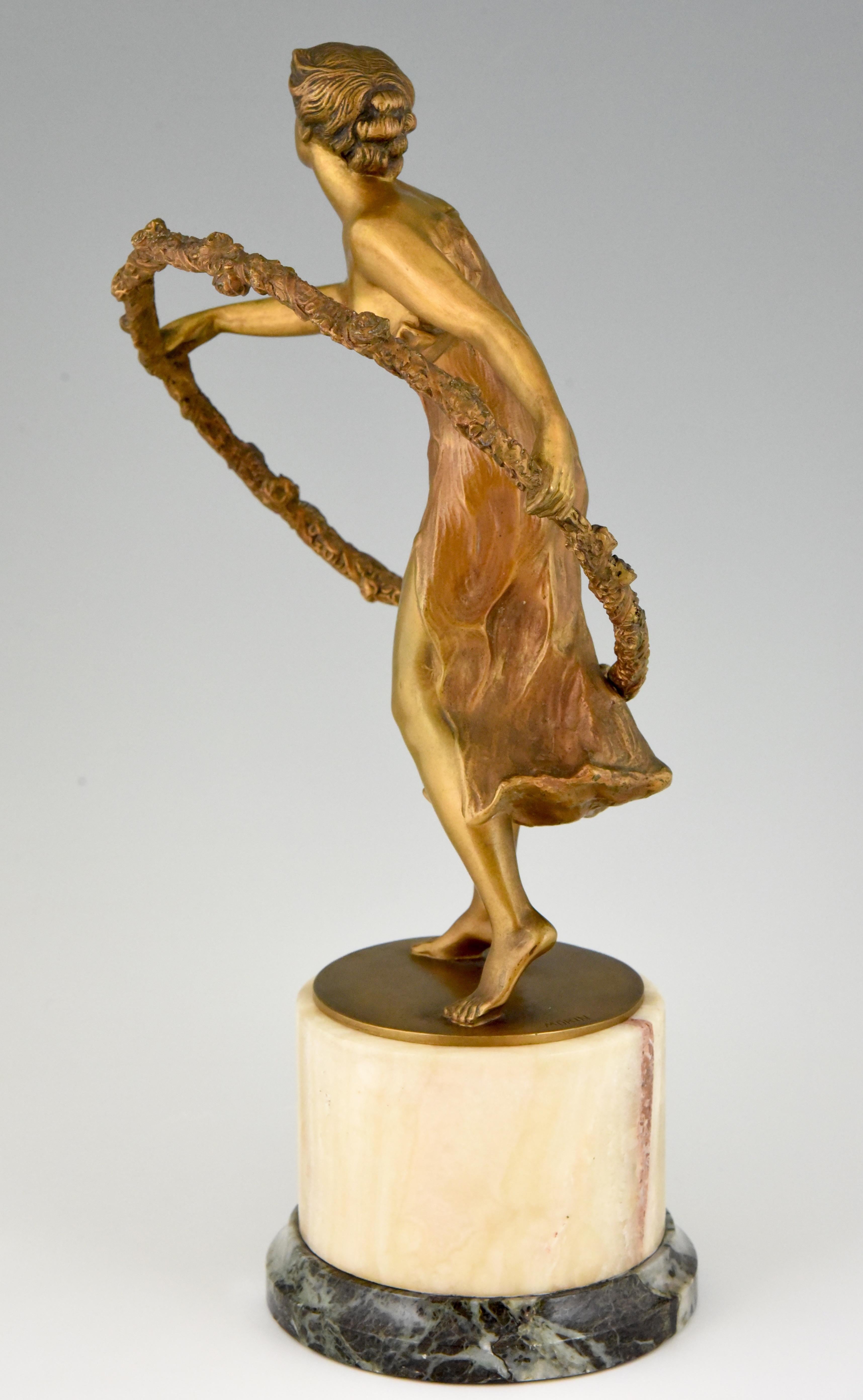 French Art Deco Bronze Sculpture of a Girl with Hoop by Georges Morin  France  1920