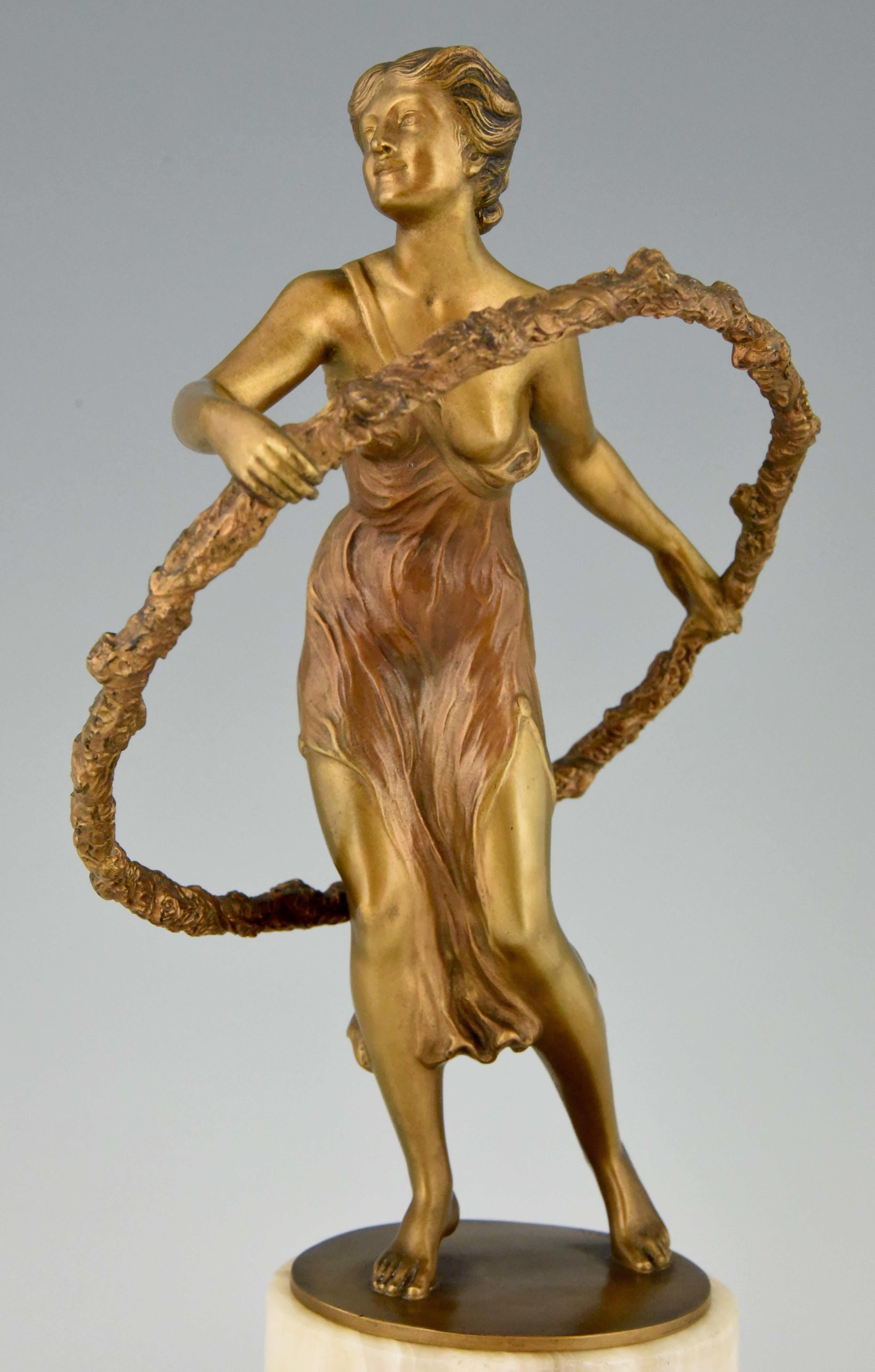 Art Deco Bronze Sculpture of a Girl with Hoop by Georges Morin  France  1920 1