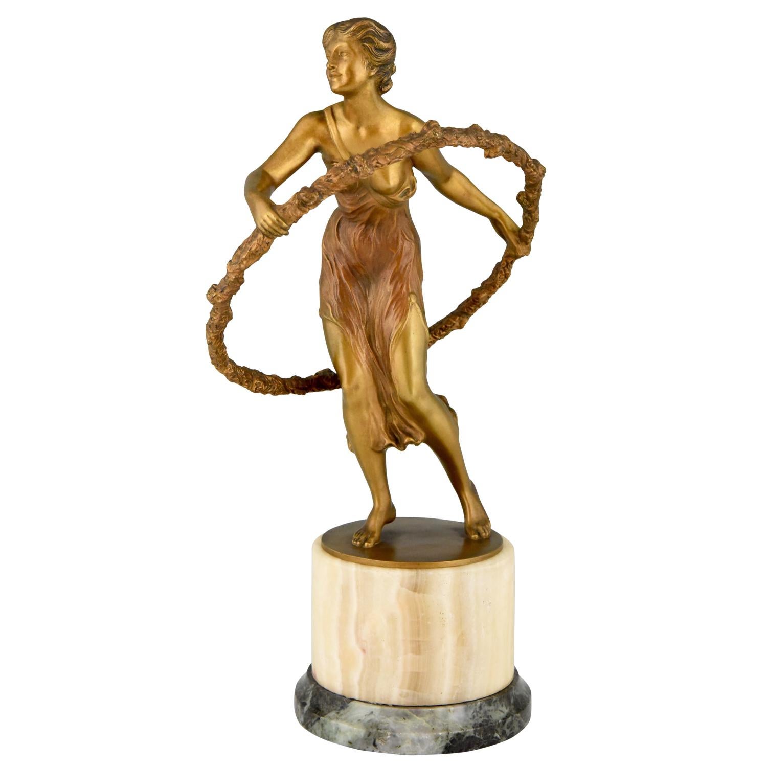Art Deco Bronze Sculpture of a Girl with Hoop by Georges Morin  France  1920