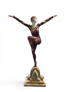Scultura Art Déco in bronzo raffigurante una ginnasta, D.H. Chiparo, su base in onice