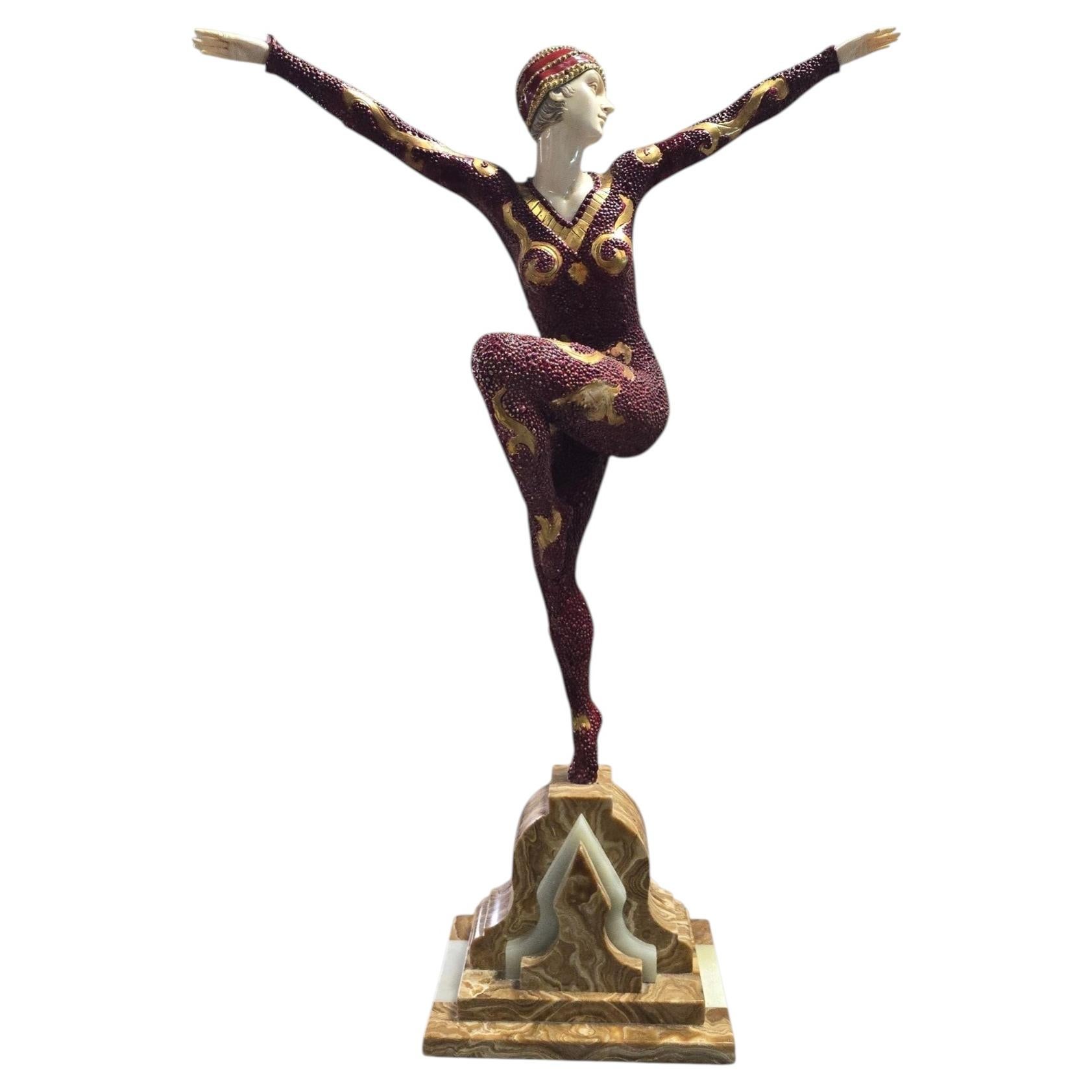 Art Deco Bronze Sculpture of a Gymnast D.H. Chiparus, on Onyx Base
