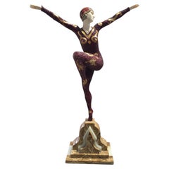 Scultura Art Déco in bronzo raffigurante una ginnasta, D.H. Chiparo, su base in onice
