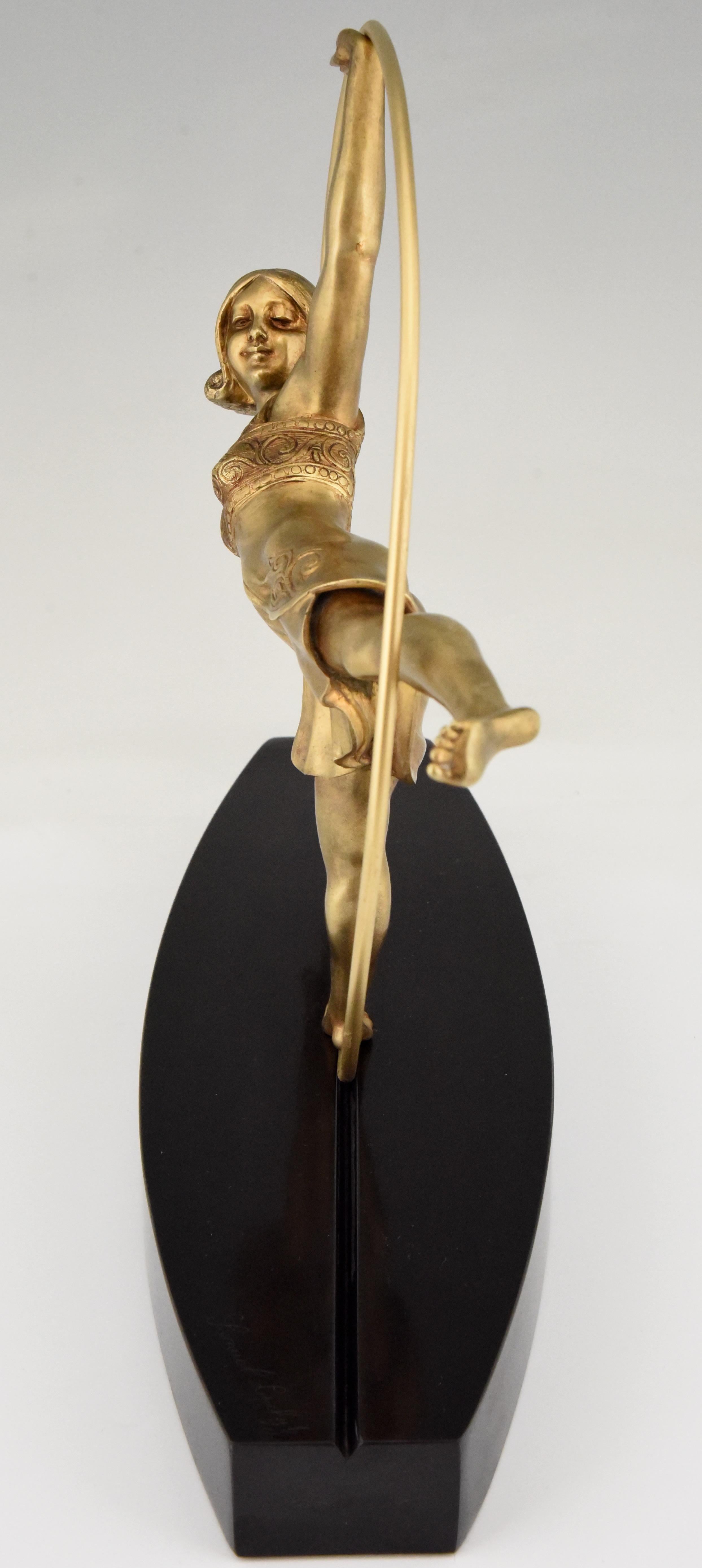 Patinated Art Deco Bronze Sculpture of a Hoop Dancer Samuel Lipchytz, 1920, France