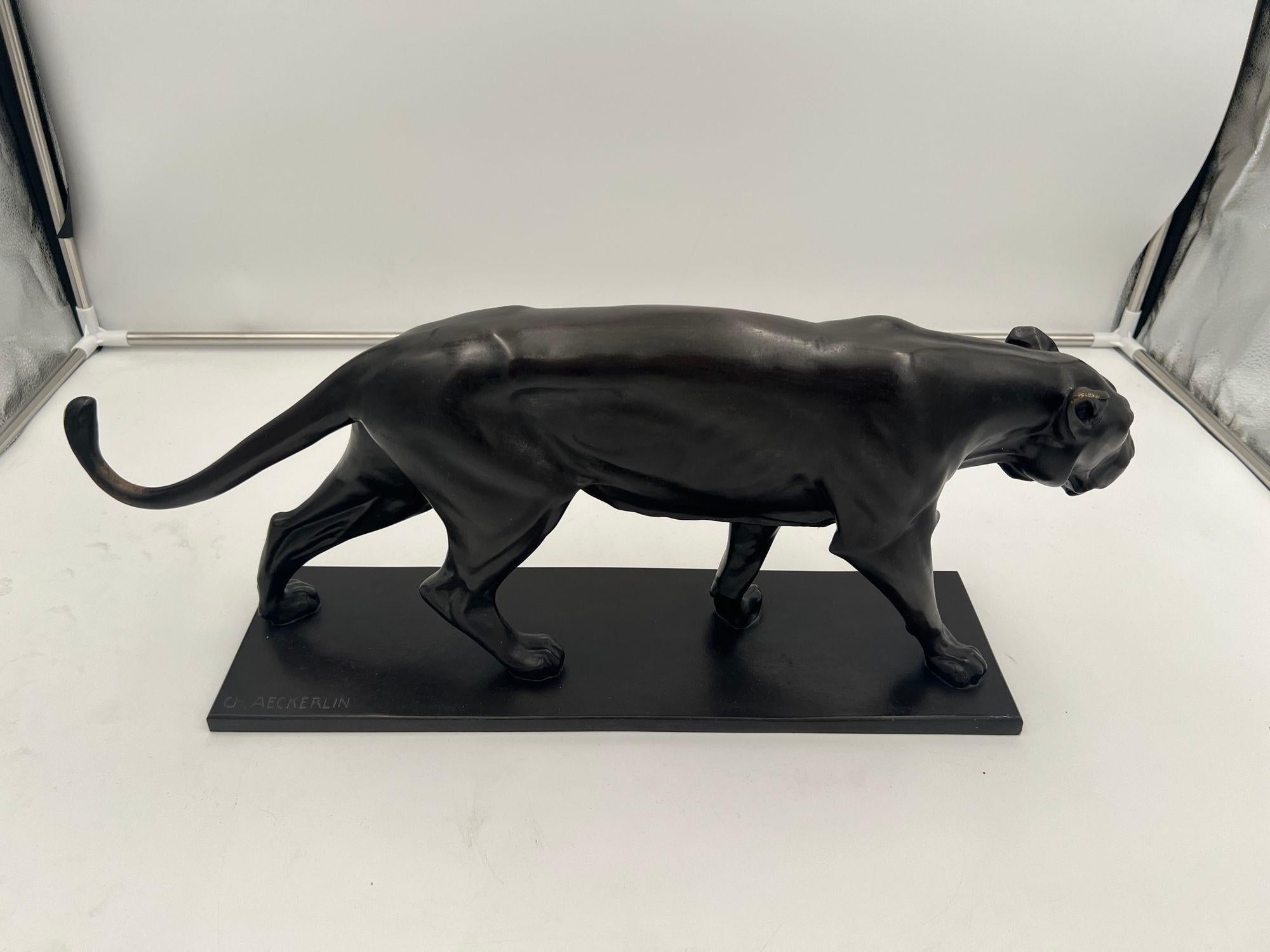 Cast Art Deco Bronze Sculpture of a Lioness by Ch. Aeckerlin, Germany circa 1930 For Sale