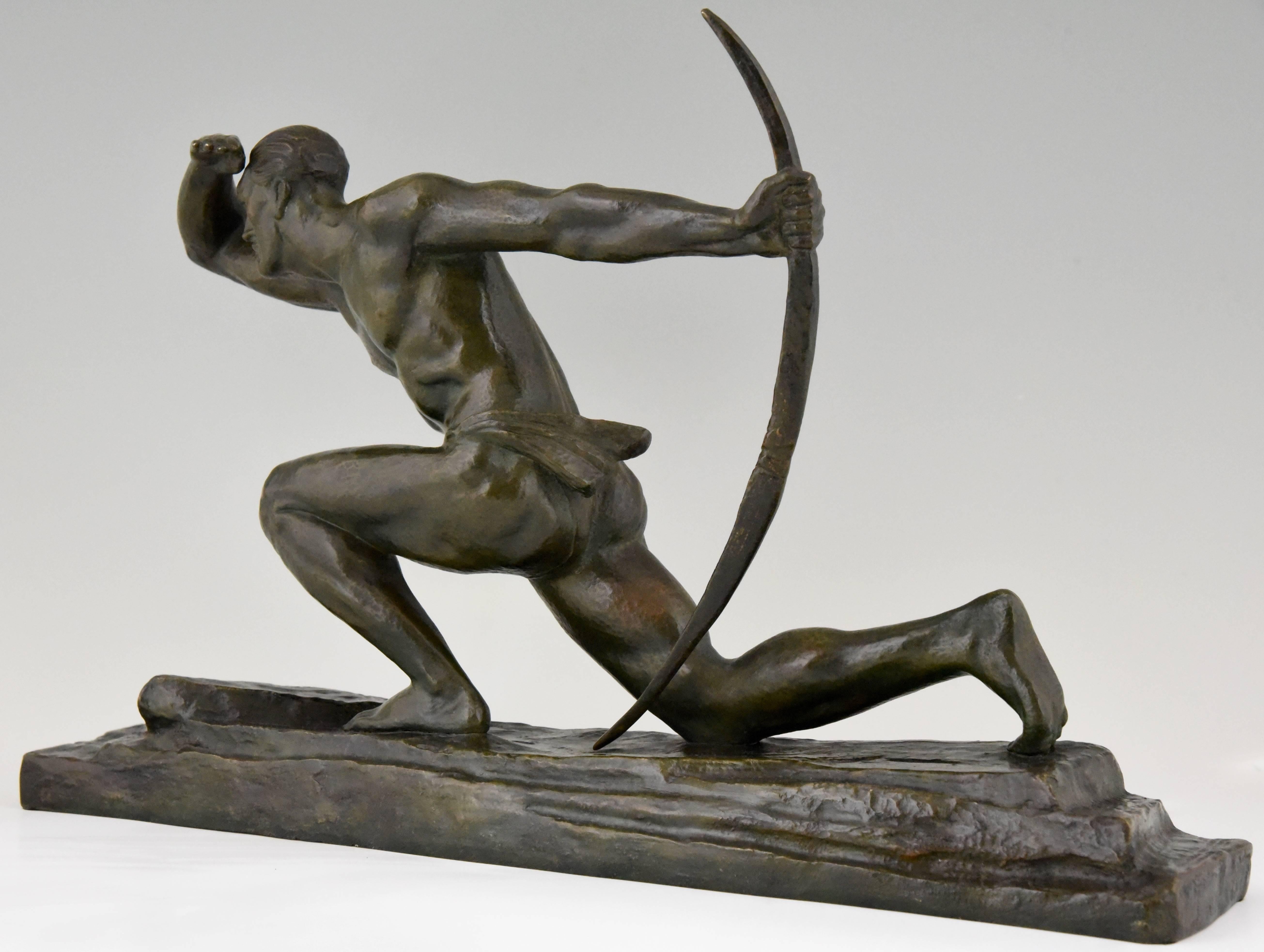 Art Deco Bronze Sculpture of a Male Archer by Pierre Le Faguays, France 1930 5