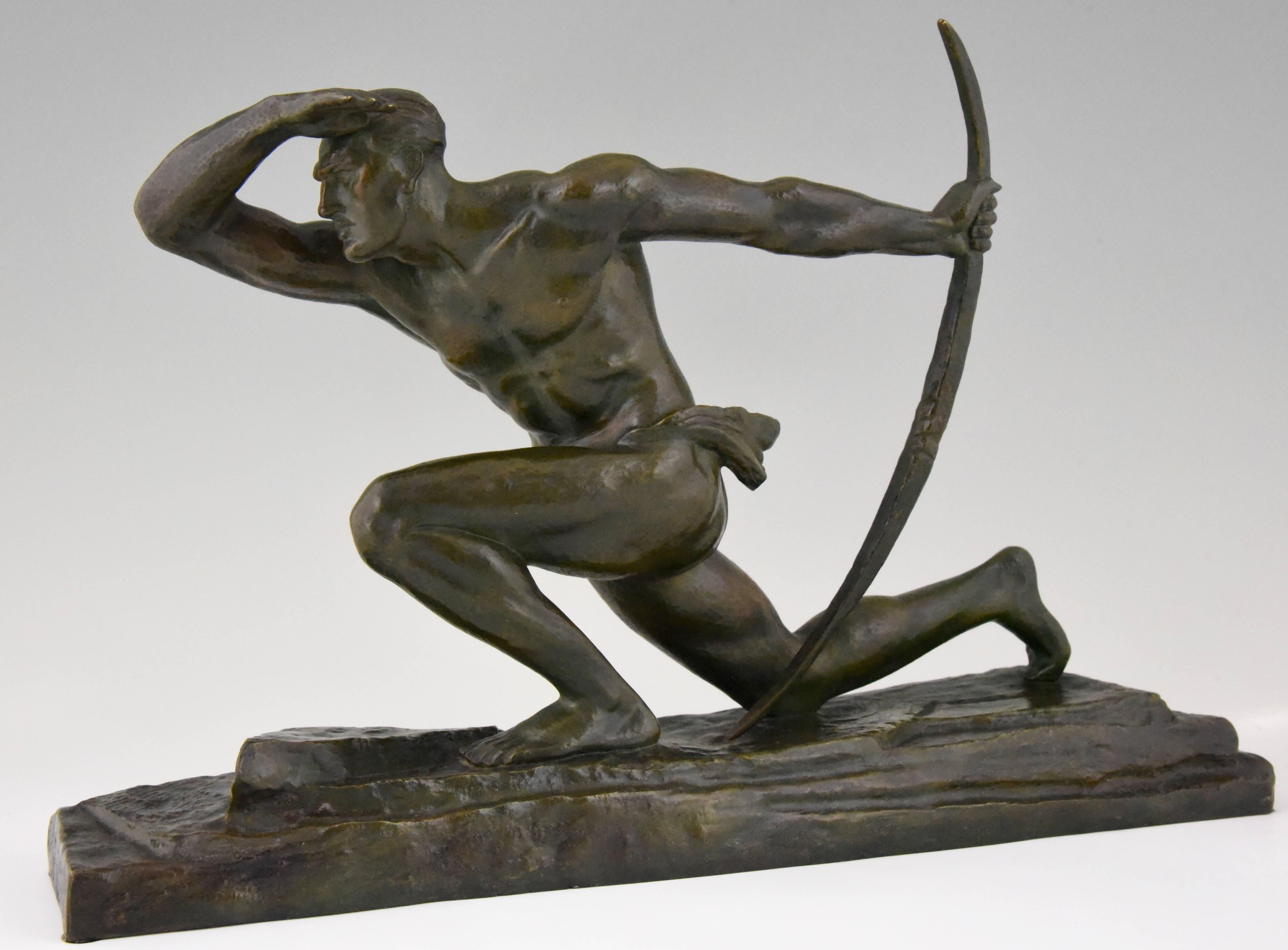 French Art Deco Bronze Sculpture of a Male Archer by Pierre Le Faguays, France 1930