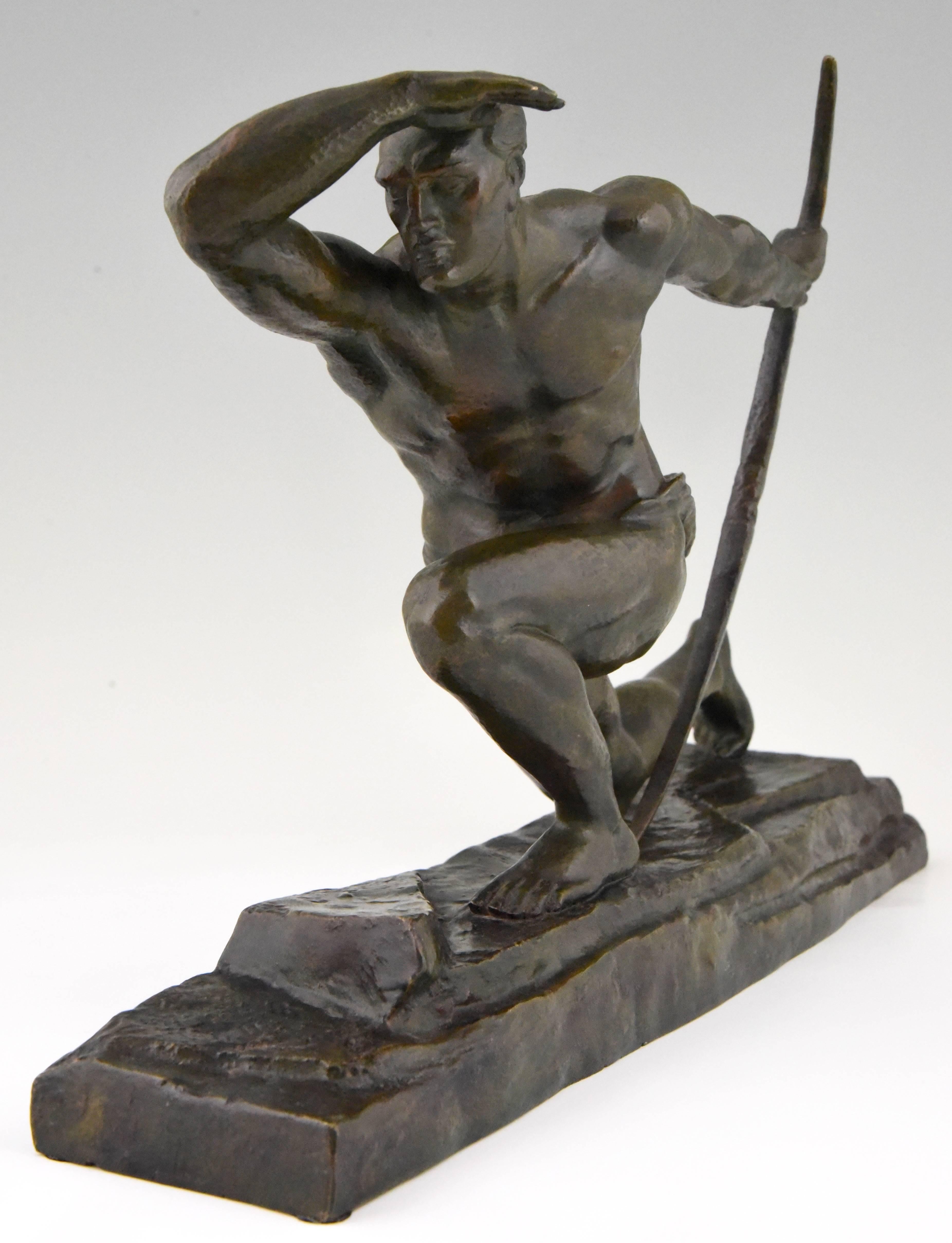 Art Deco Bronze Sculpture of a Male Archer by Pierre Le Faguays, France 1930 In Good Condition In Antwerp, BE