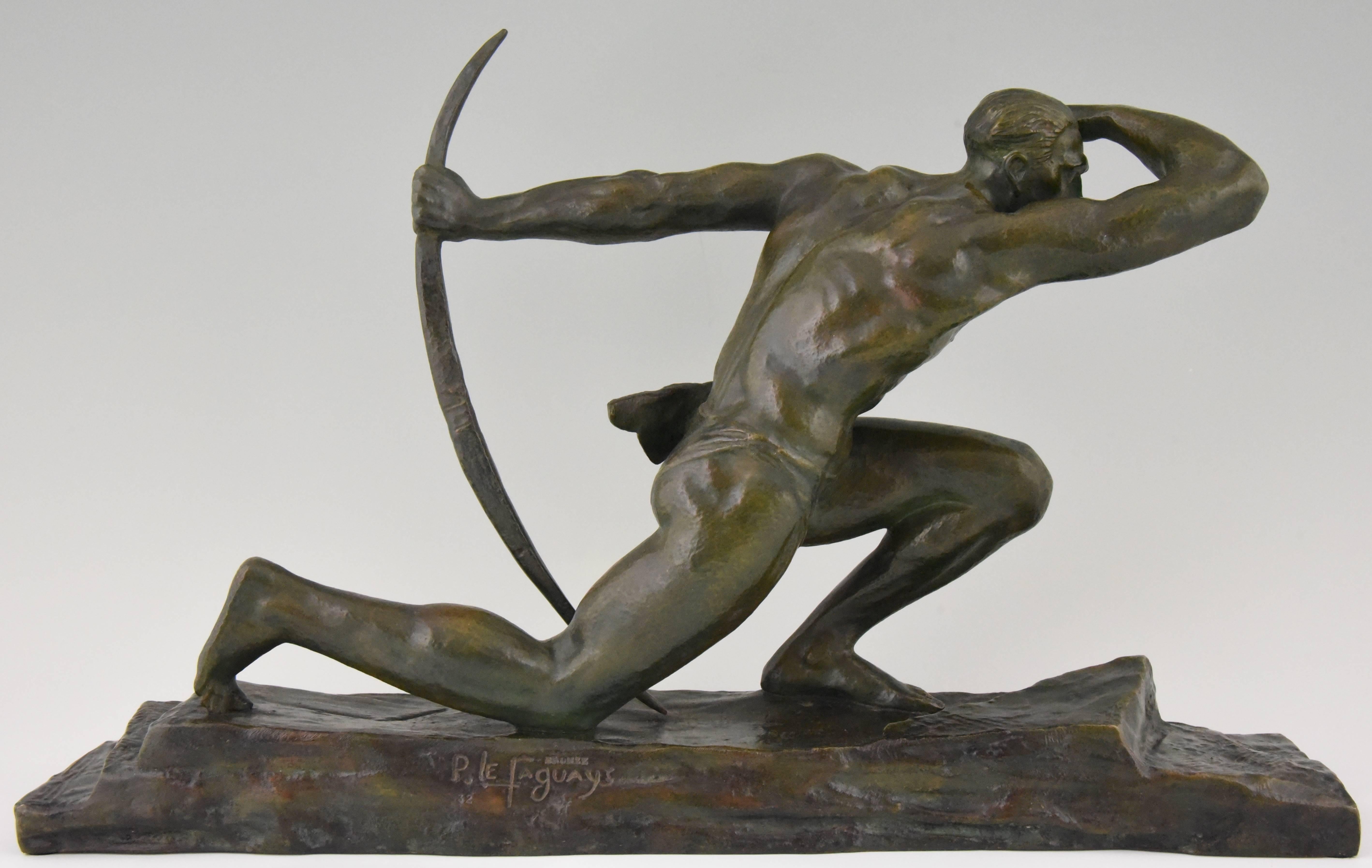 Art Deco Bronze Sculpture of a Male Archer by Pierre Le Faguays, France 1930 2