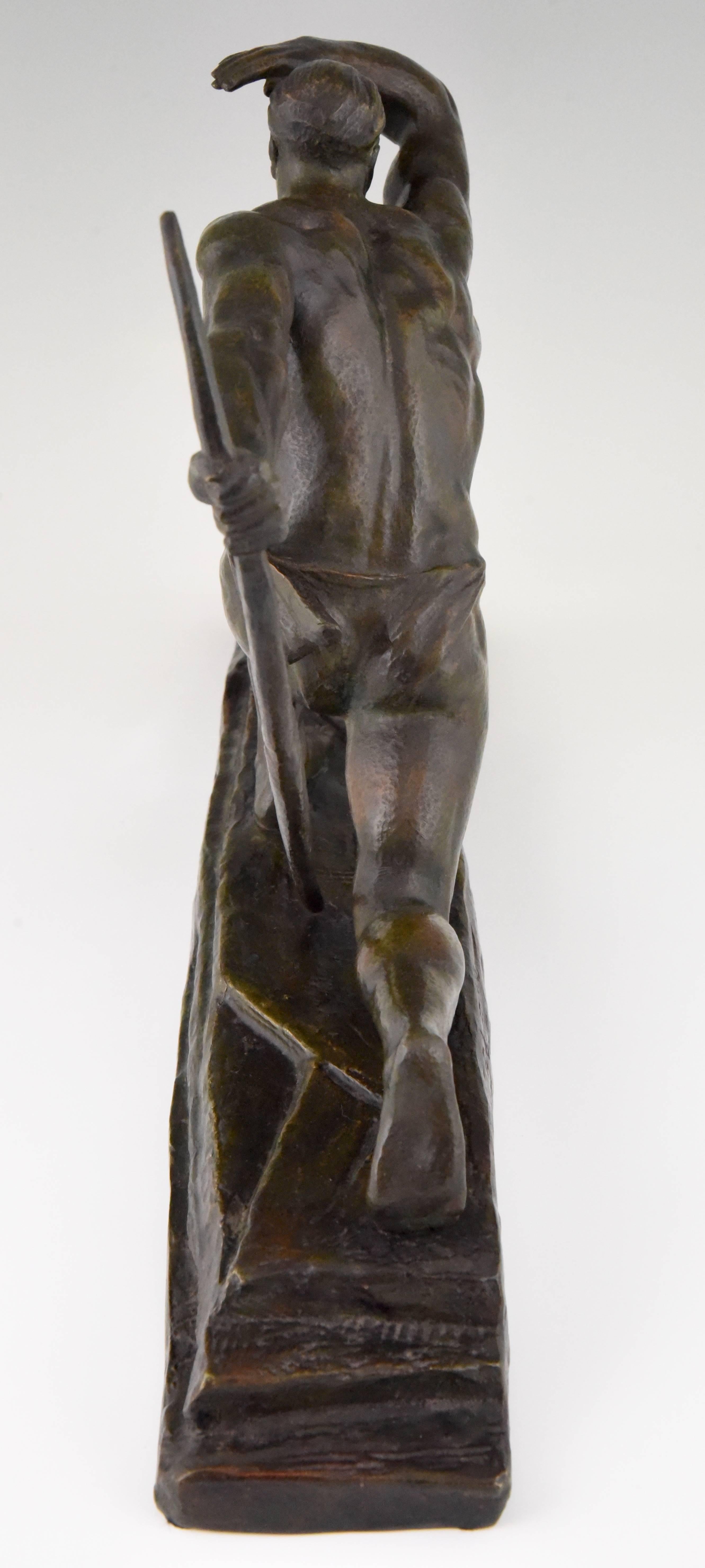 Art Deco Bronze Sculpture of a Male Archer by Pierre Le Faguays, France 1930 4