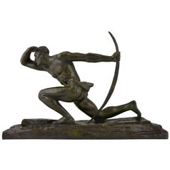 Art Deco Bronze Sculpture of a Male Archer by Pierre Le Faguays, France 1930