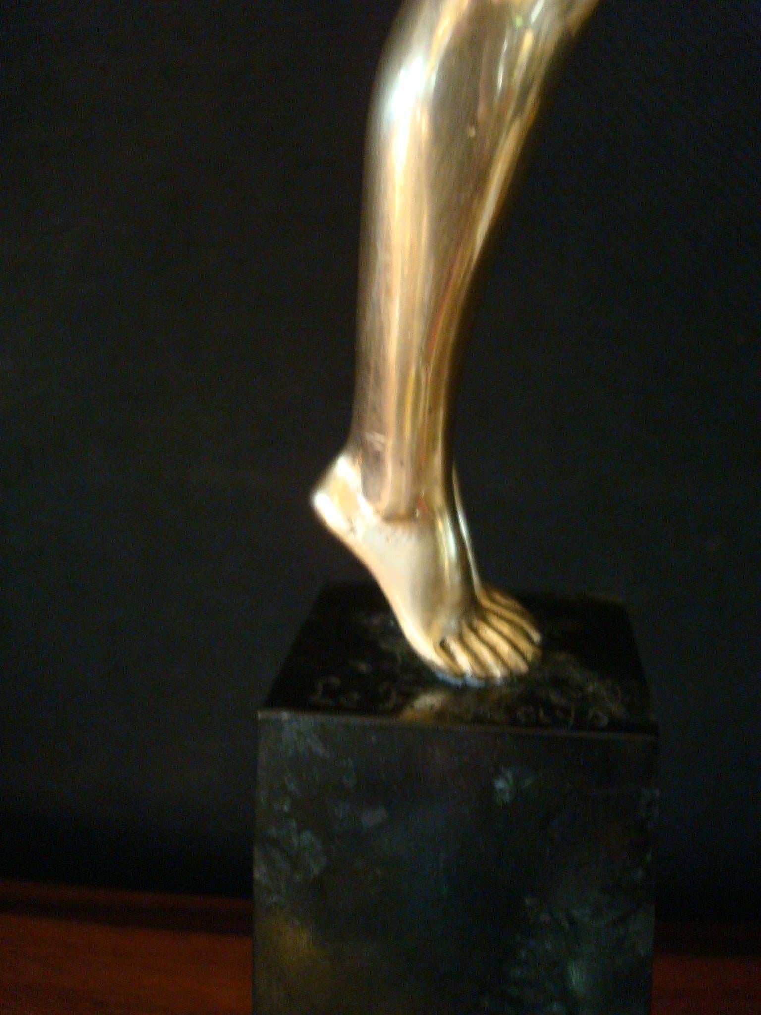 Art Deco Bronze Sculpture of a Nude Figure Holding a Dove by Pierre Le Faguays 1