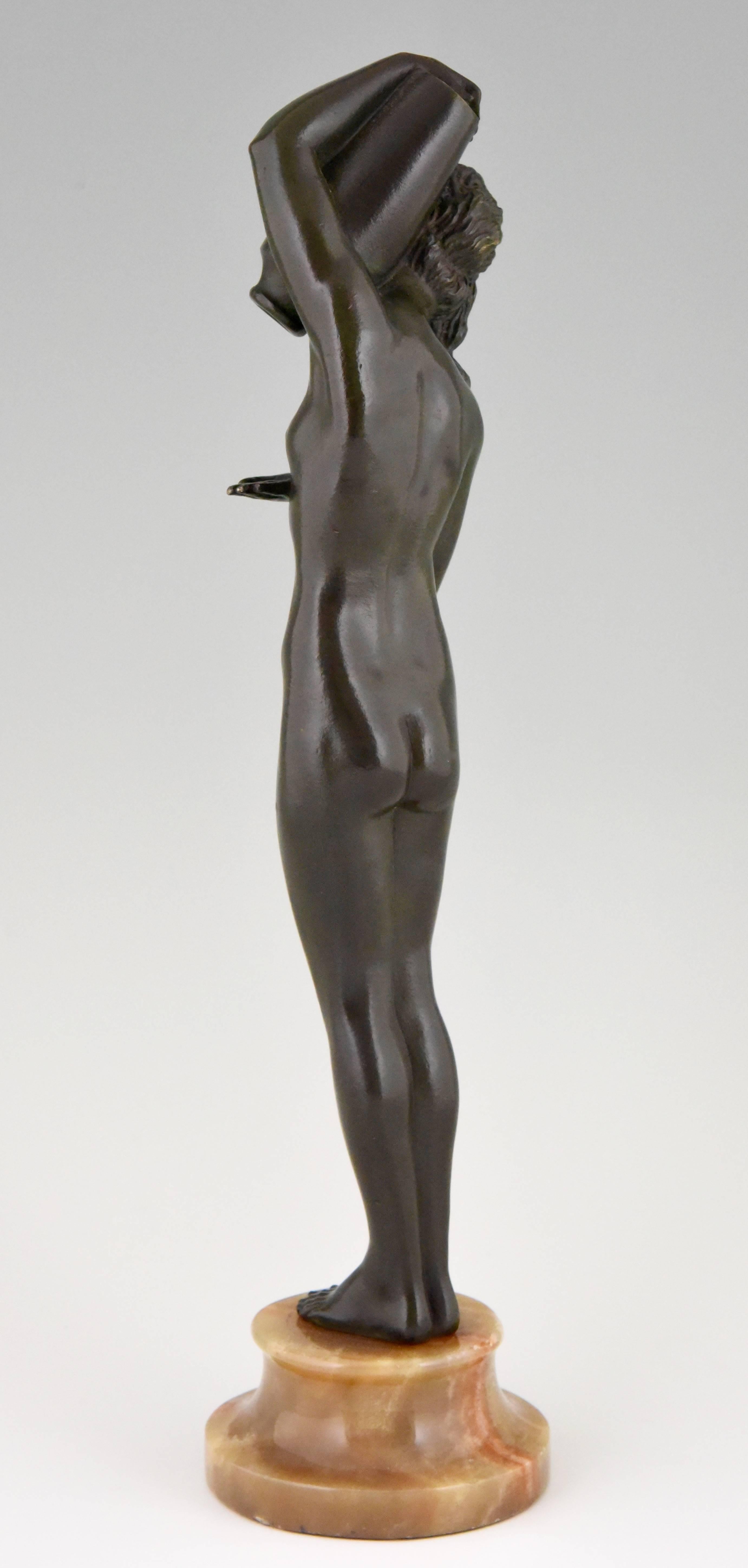 Art Deco Bronze Sculpture of a Nude with Jar Raymonde Guerbe Attributed, France In Good Condition In Antwerp, BE