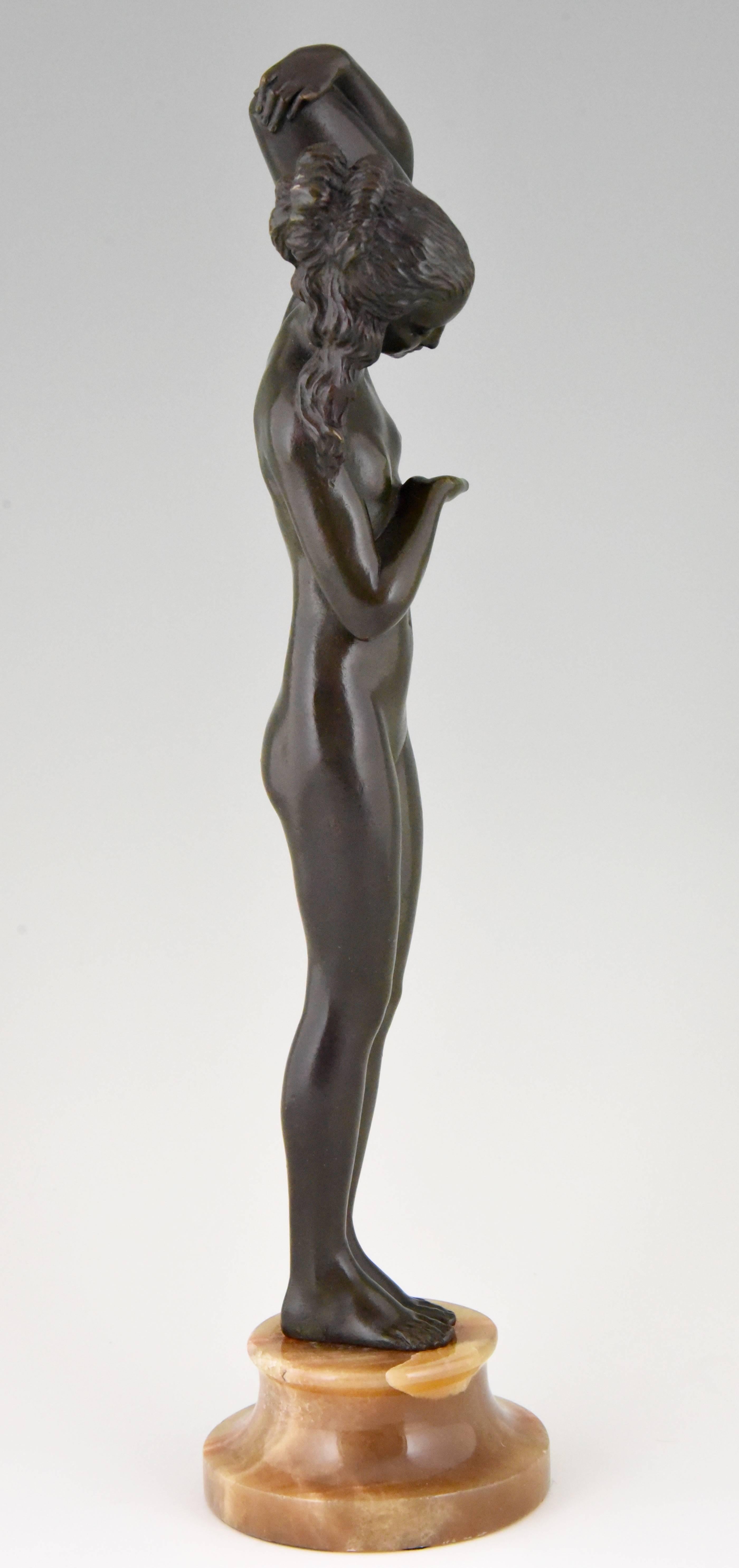 Art Deco Bronze Sculpture of a Nude with Jar Raymonde Guerbe Attributed, France 1