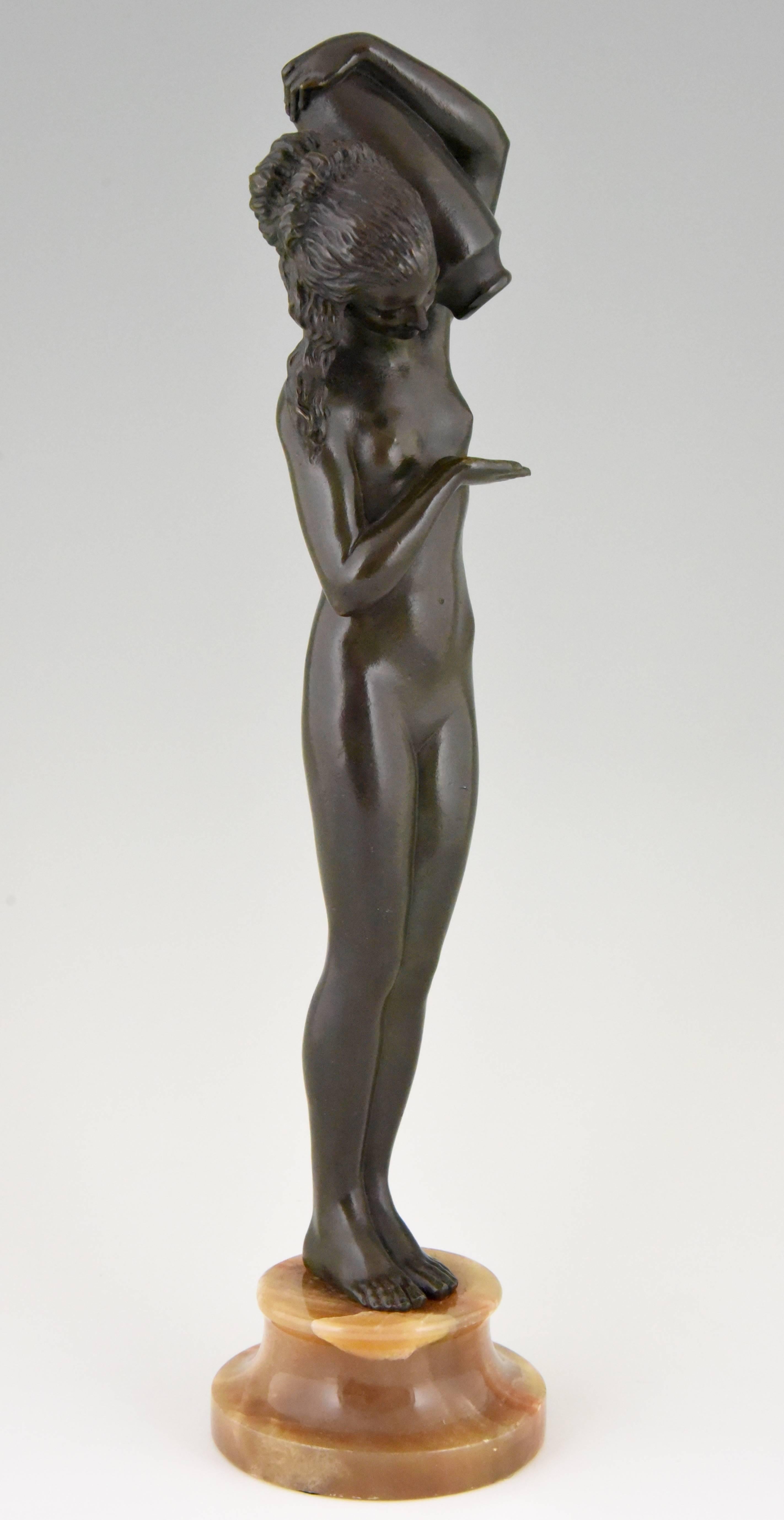 Art Deco Bronze Sculpture of a Nude with Jar Raymonde Guerbe Attributed, France 2