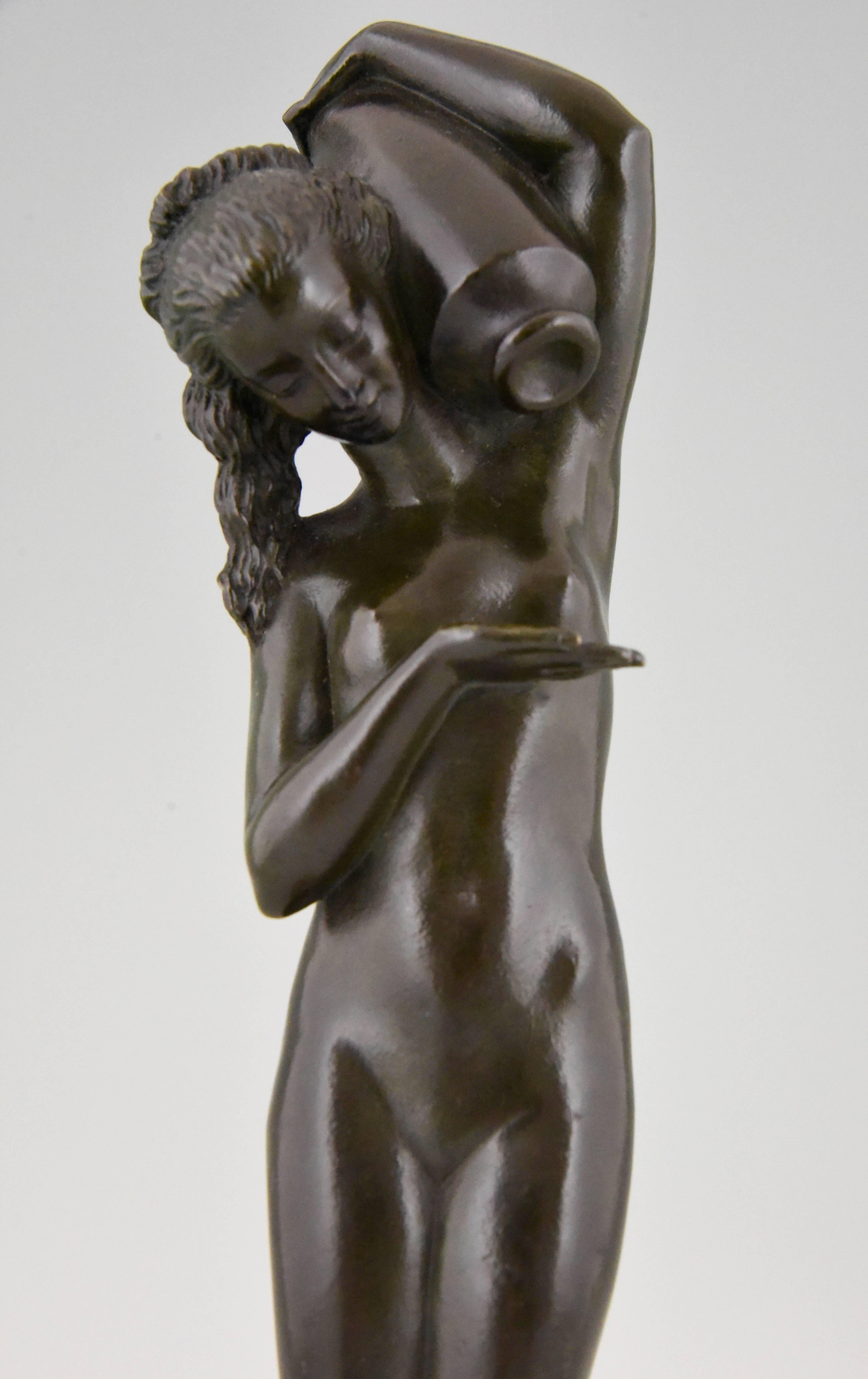 Art Deco Bronze Sculpture of a Nude with Jar Raymonde Guerbe Attributed, France 3